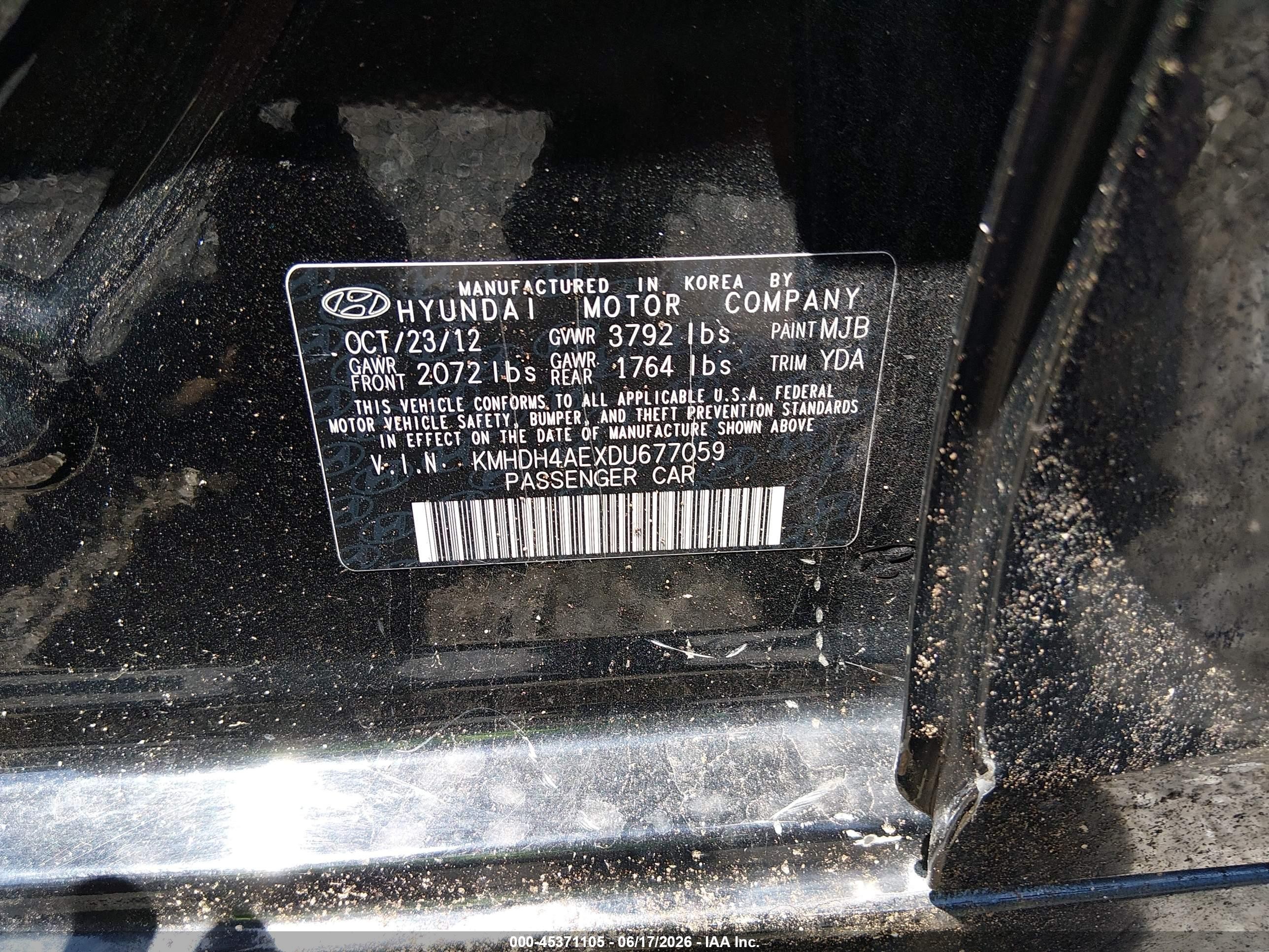 2013 Hyundai Elantra Gls Black vin: KMHDH4AEXDU677059