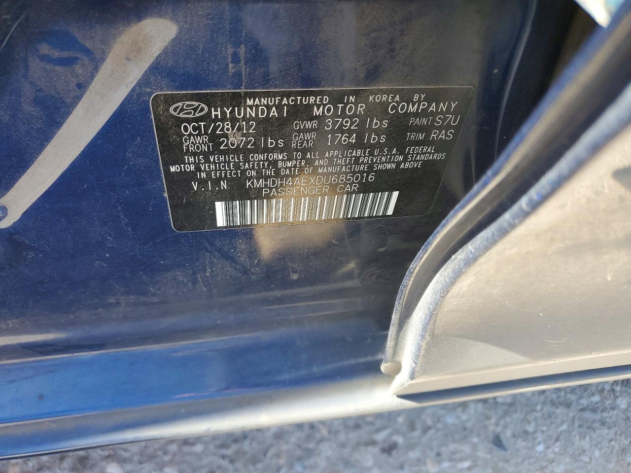 2013 Hyundai Elantra Gls Blue vin: KMHDH4AEXDU685016