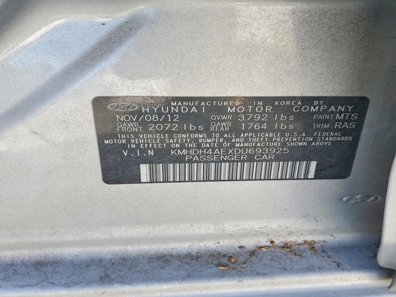 2013 Hyundai Elantra Gls Silver vin: KMHDH4AEXDU693925