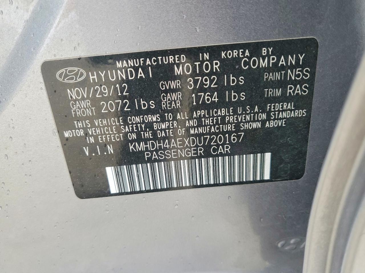 2013 Hyundai Elantra Gls Gray vin: KMHDH4AEXDU720167