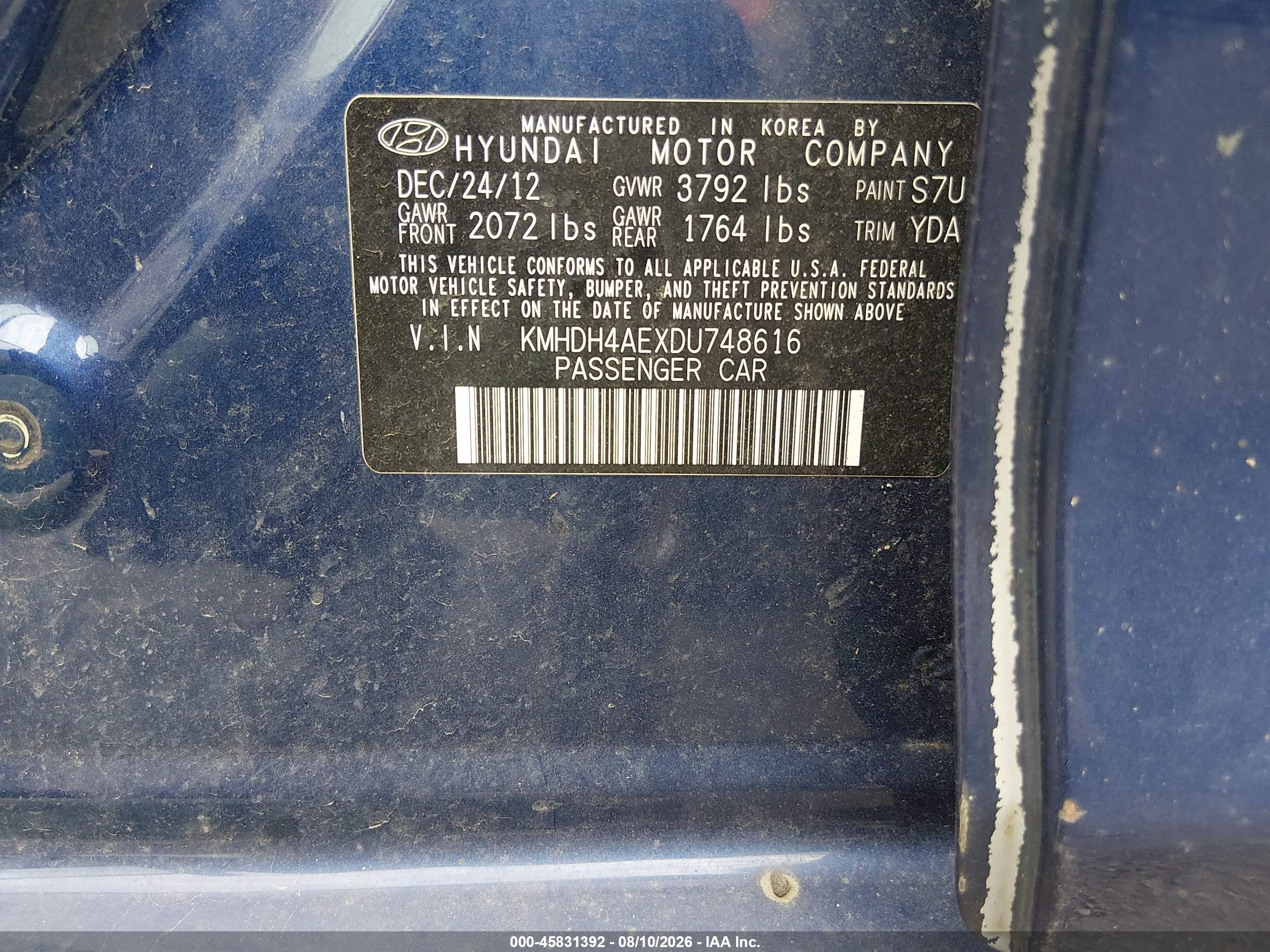 2013 Hyundai Elantra Gls Синий vin: KMHDH4AEXDU748616