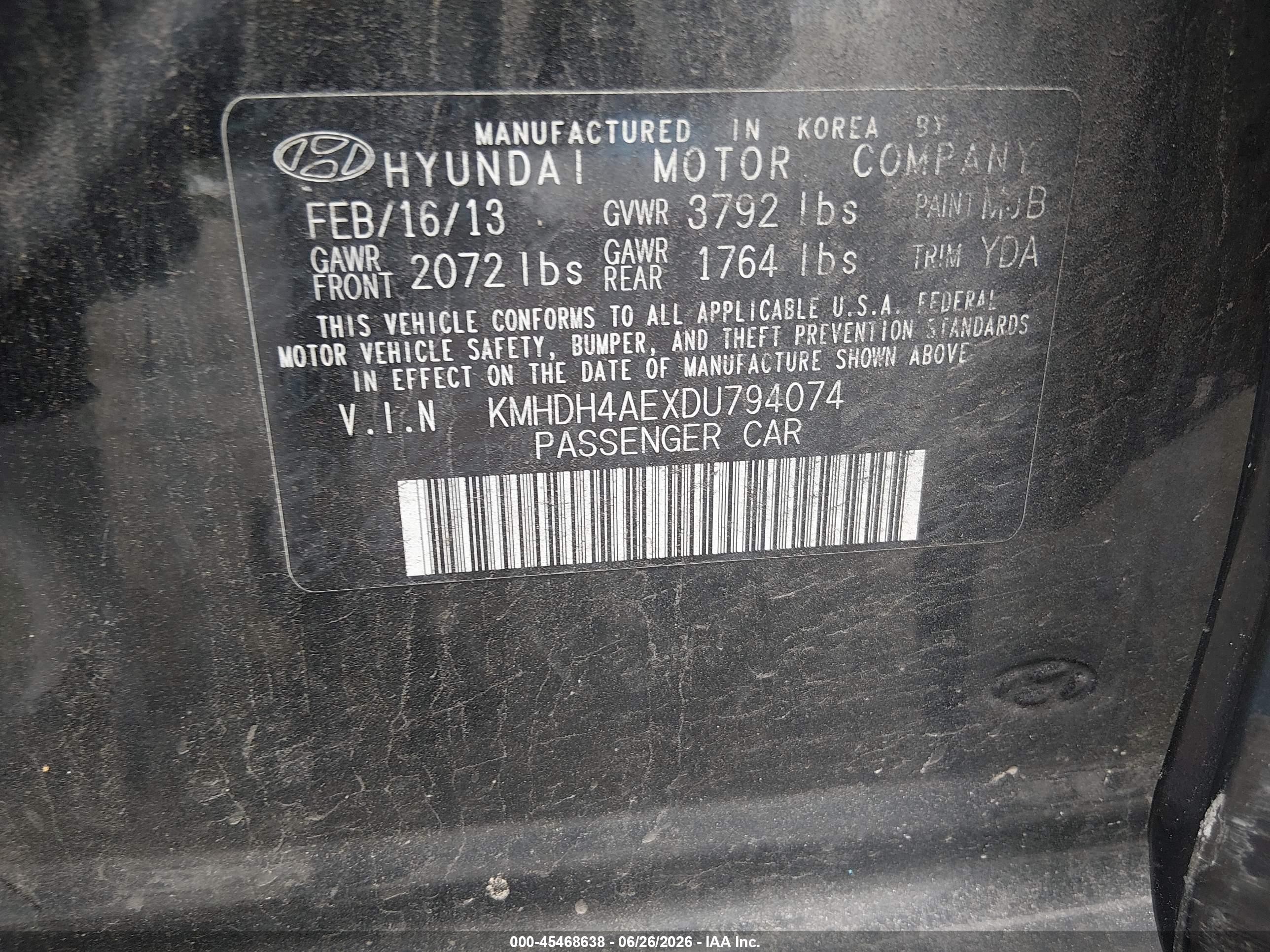 2013 Hyundai Elantra Gls Black vin: KMHDH4AEXDU794074