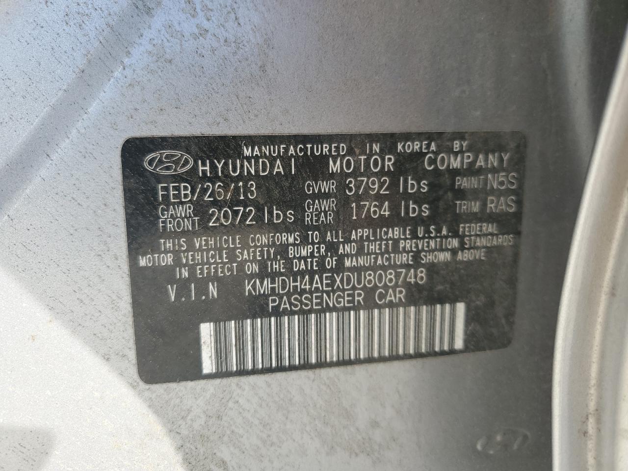 2013 Hyundai Elantra Gls Gray vin: KMHDH4AEXDU808748