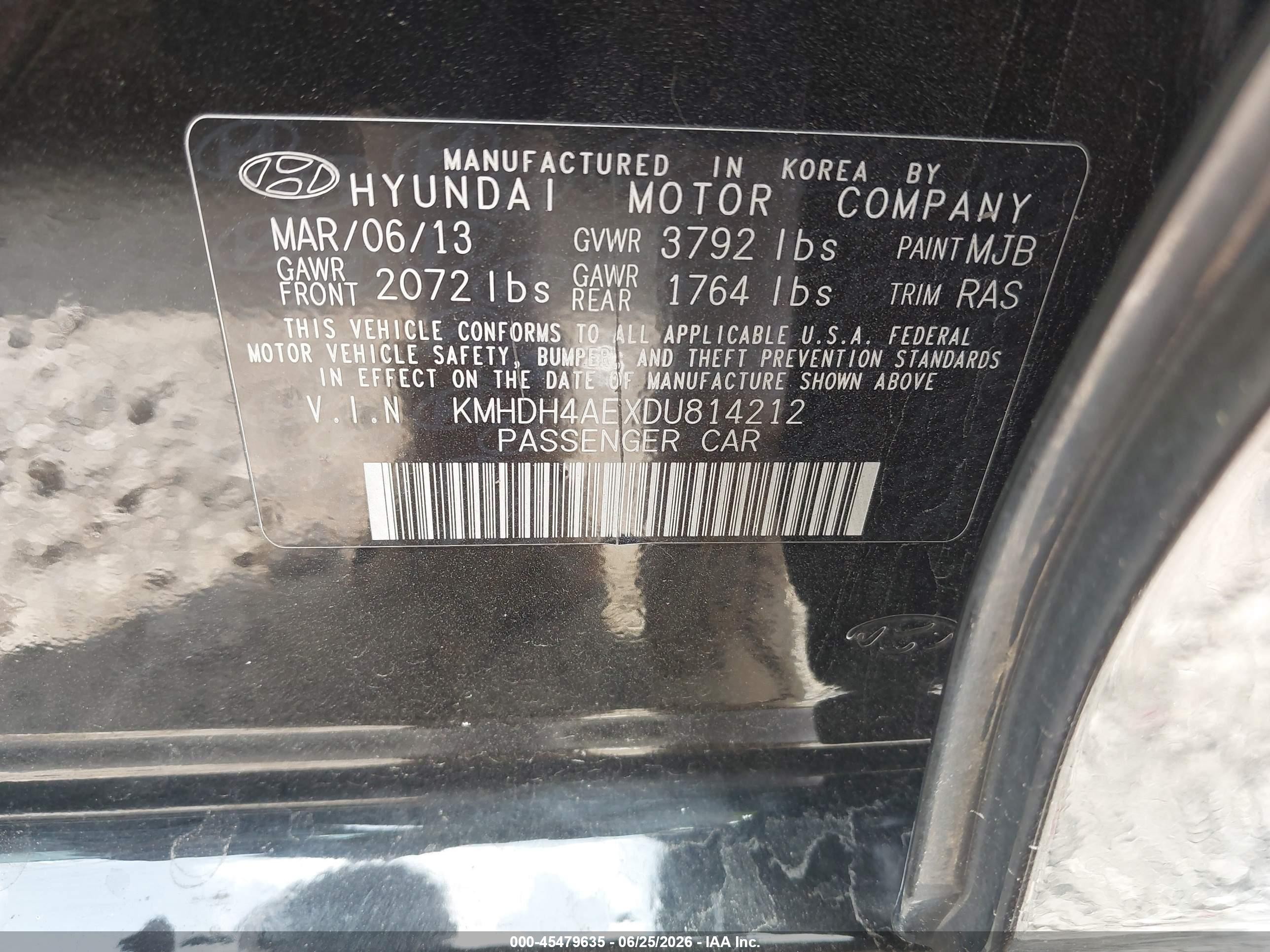 2013 Hyundai Elantra Gls Черный vin: KMHDH4AEXDU814212