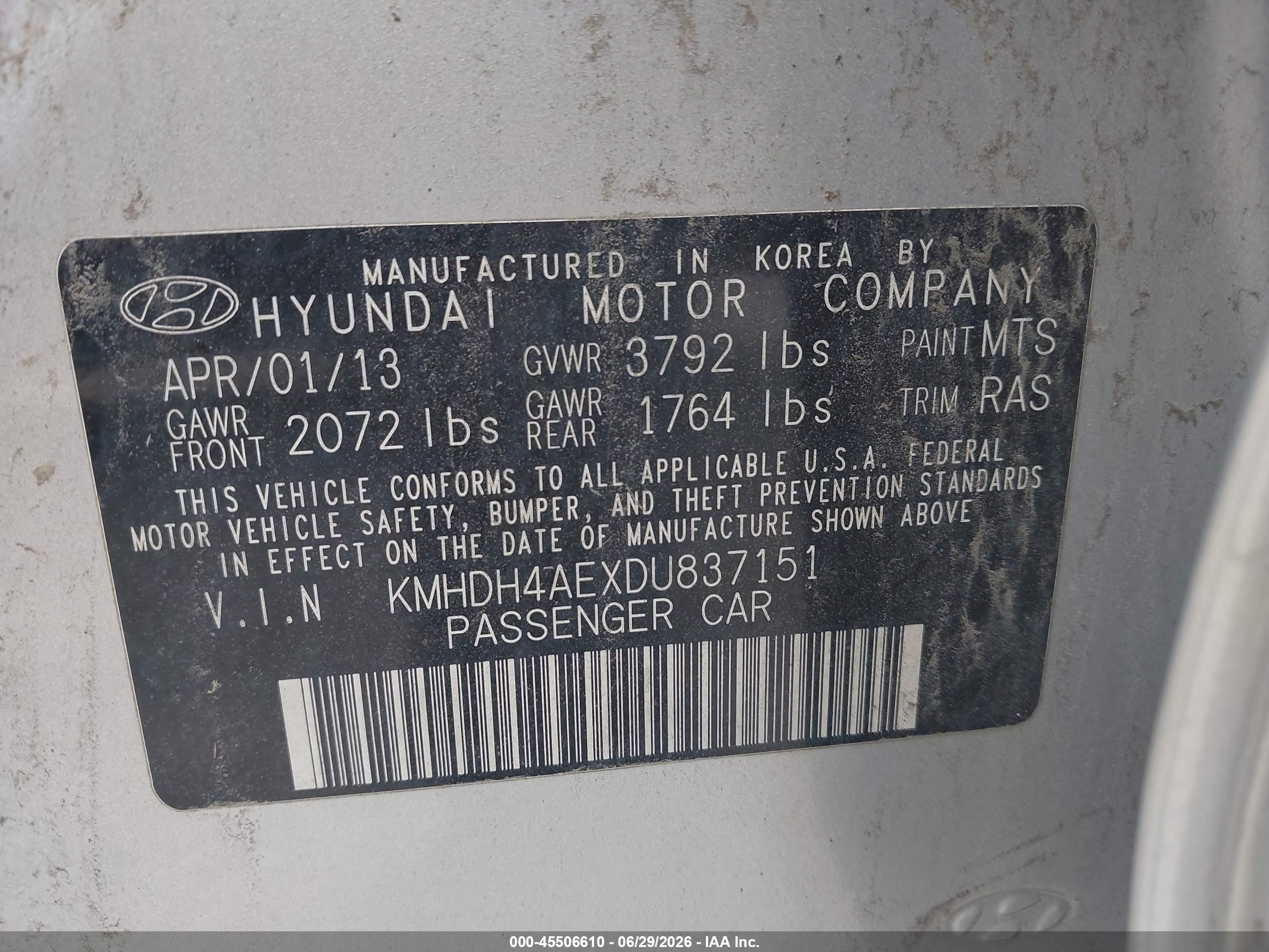 2013 Hyundai Elantra Gls Gray vin: KMHDH4AEXDU837151