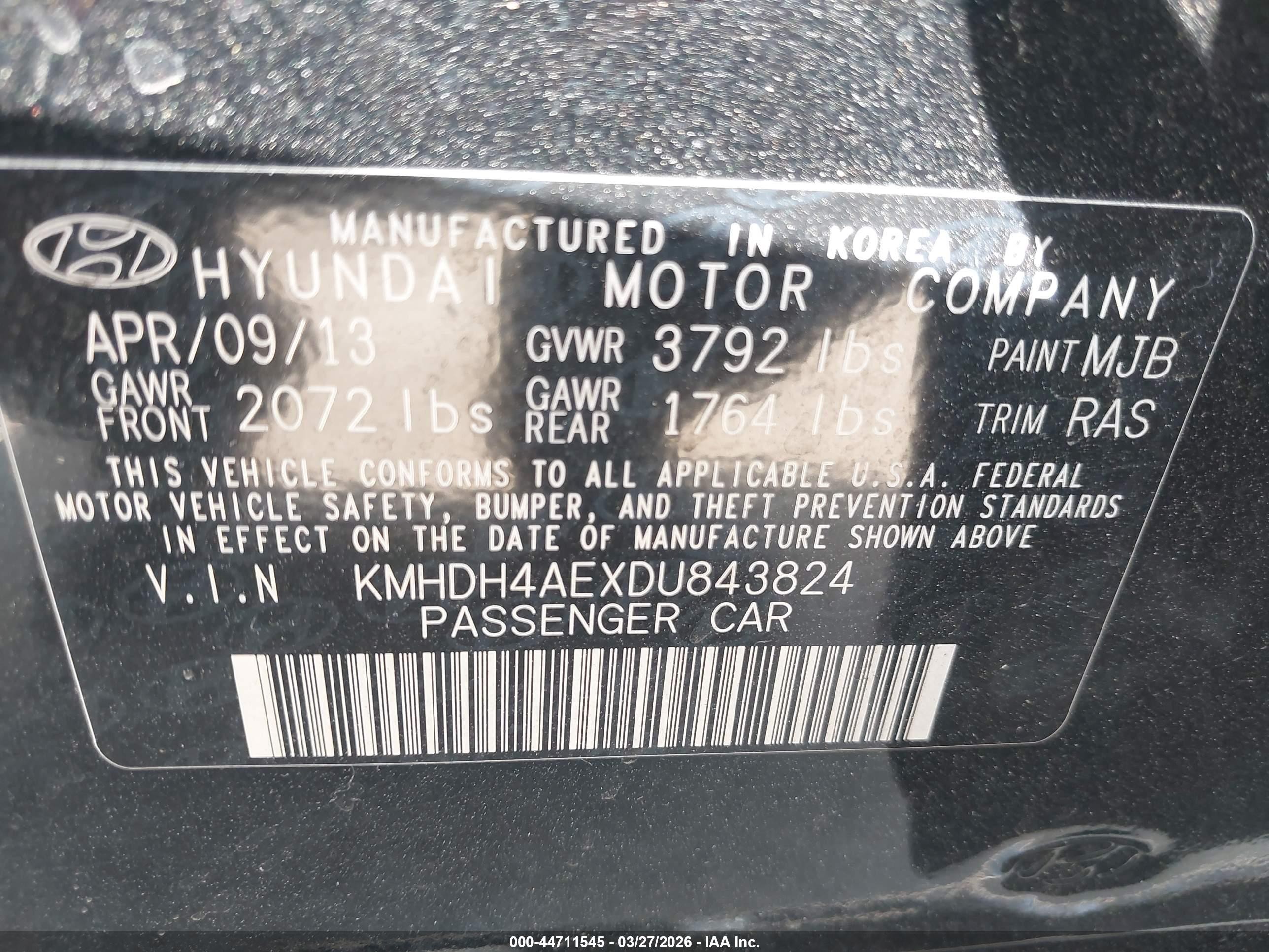 2013 Hyundai Elantra Gls Black vin: KMHDH4AEXDU843824
