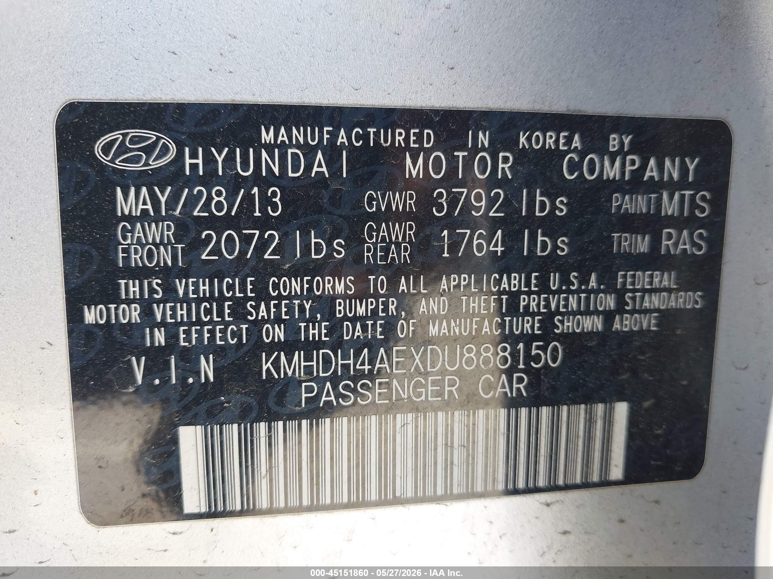 2013 Hyundai Elantra Gls Серебряный vin: KMHDH4AEXDU888150
