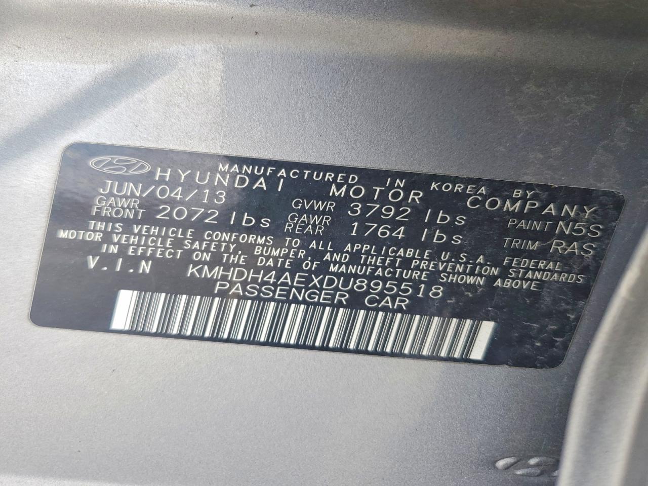 2013 Hyundai Elantra Gls Gray vin: KMHDH4AEXDU895518