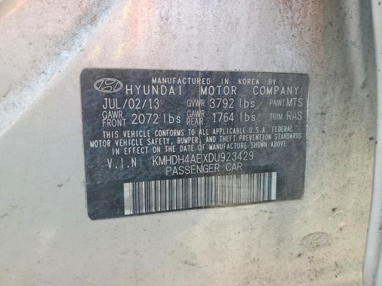 2013 Hyundai Elantra Gls Silver vin: KMHDH4AEXDU923429