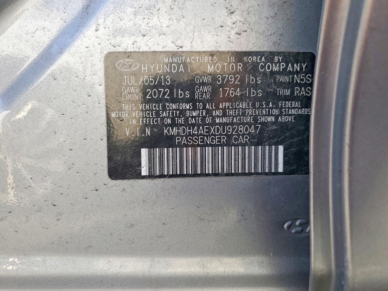 2013 Hyundai Elantra Gls Gray vin: KMHDH4AEXDU928047
