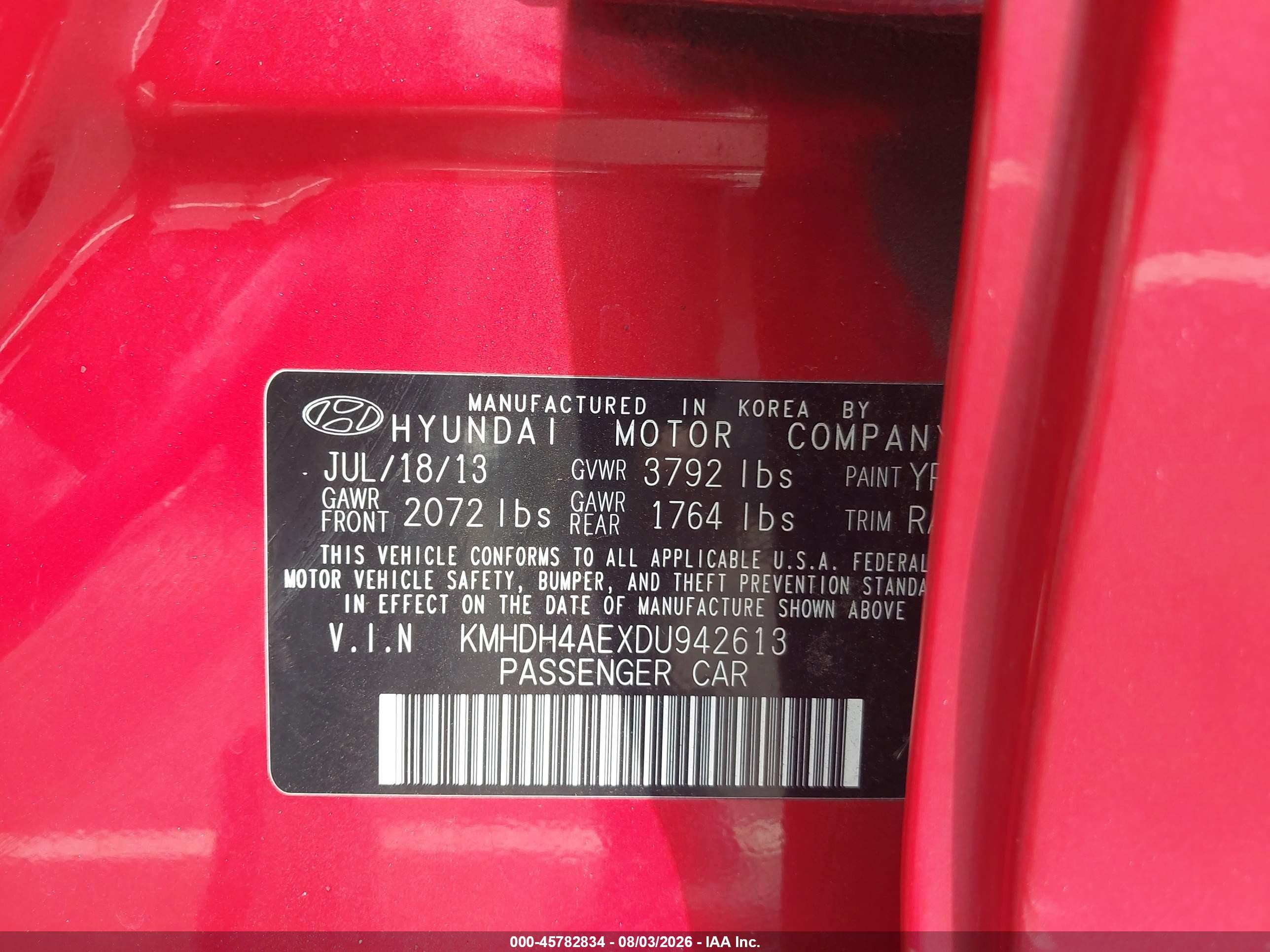 2013 Hyundai Elantra Gls Red vin: KMHDH4AEXDU942613