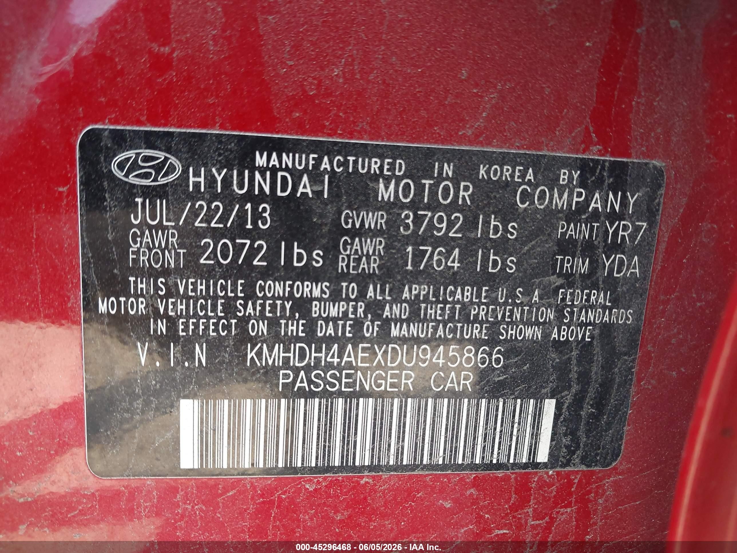 2013 Hyundai Elantra Gls Red vin: KMHDH4AEXDU945866