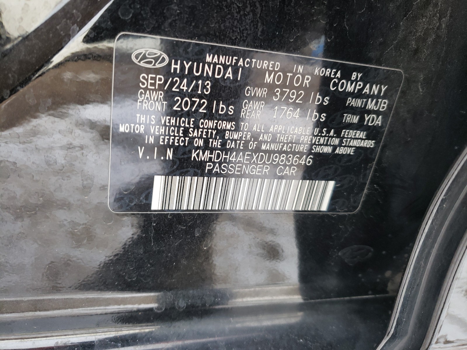 2013 Hyundai Elantra Gls Black vin: KMHDH4AEXDU983646