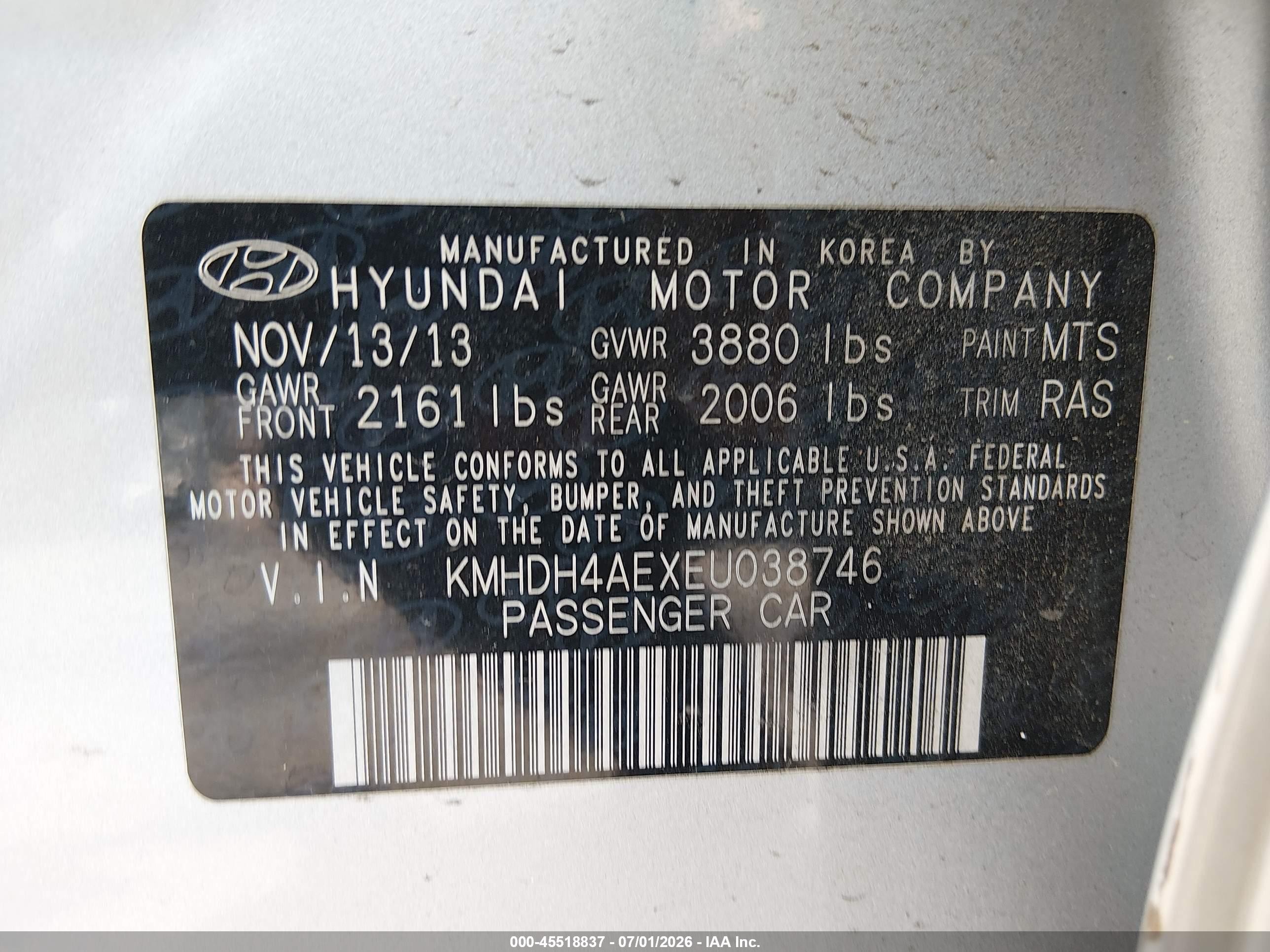 2014 Hyundai Elantra Se Silver vin: KMHDH4AEXEU038746