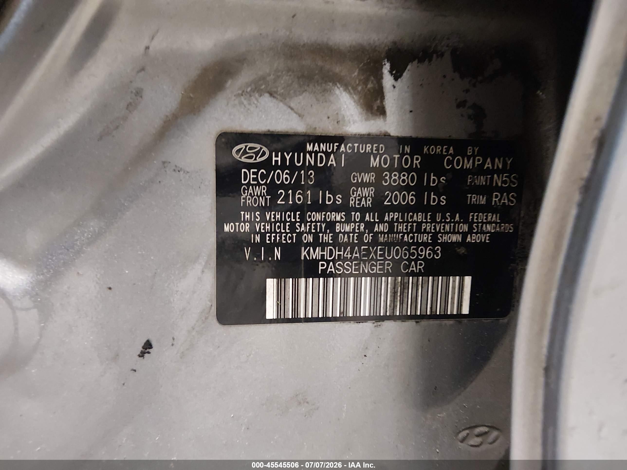 2014 Hyundai Elantra Se Gray vin: KMHDH4AEXEU065963