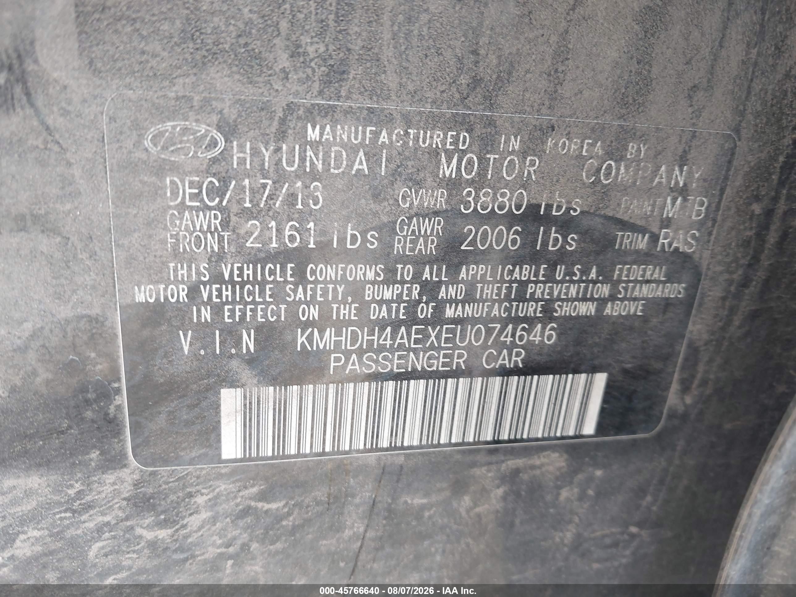 2014 Hyundai Elantra Se Black vin: KMHDH4AEXEU074646