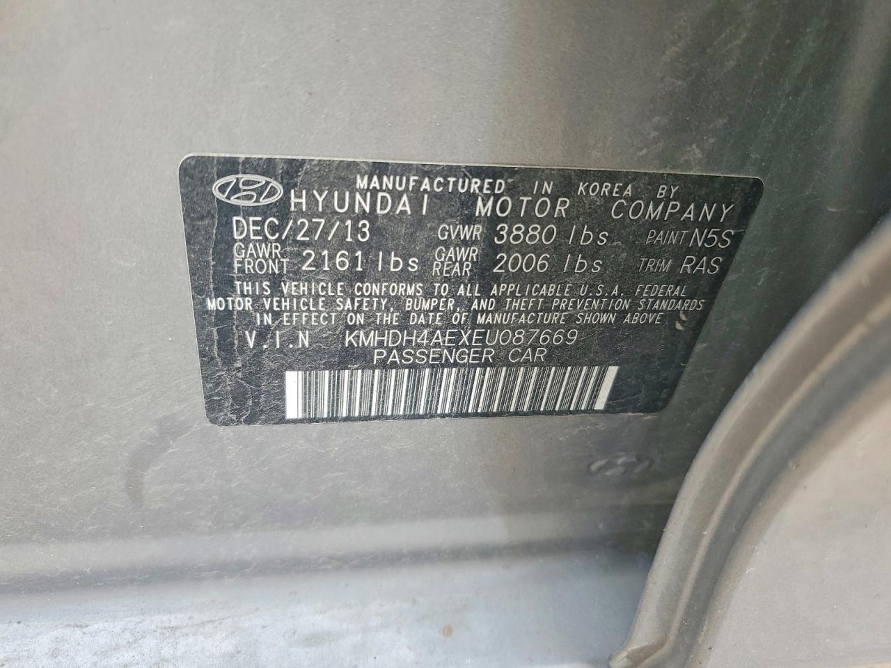 2014 Hyundai Elantra Se Gray vin: KMHDH4AEXEU087669