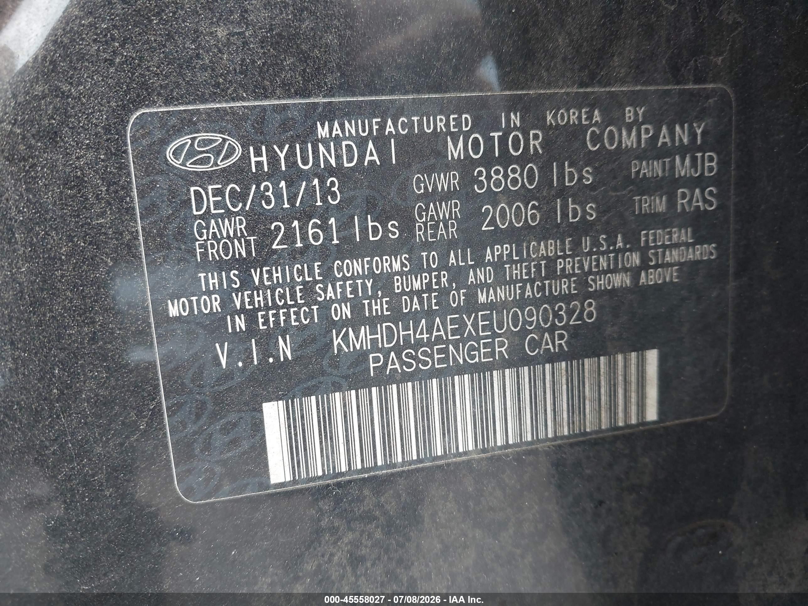 2014 Hyundai Elantra Se Black vin: KMHDH4AEXEU090328