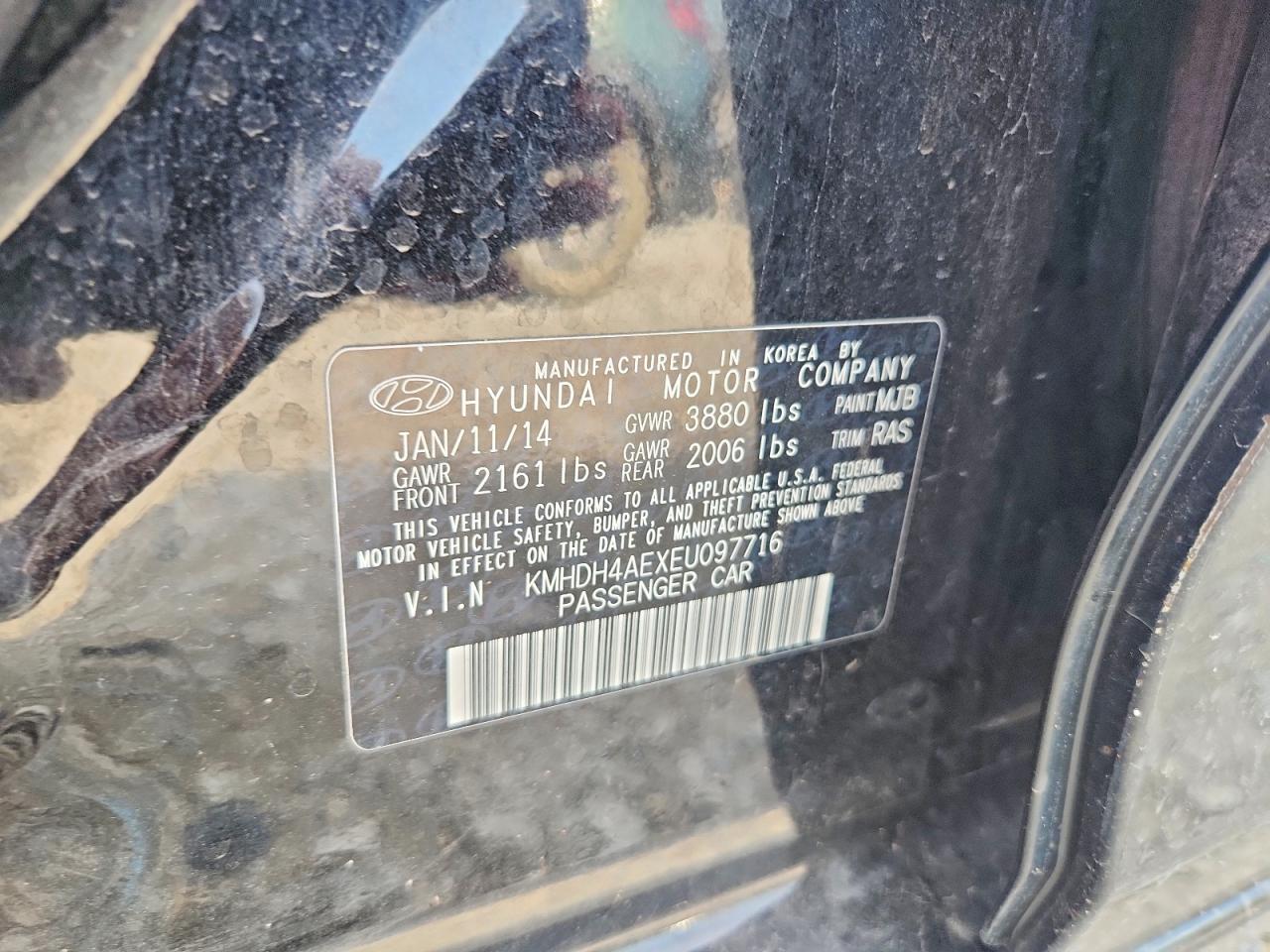 2014 Hyundai Elantra Limited Black vin: KMHDH4AEXEU097716