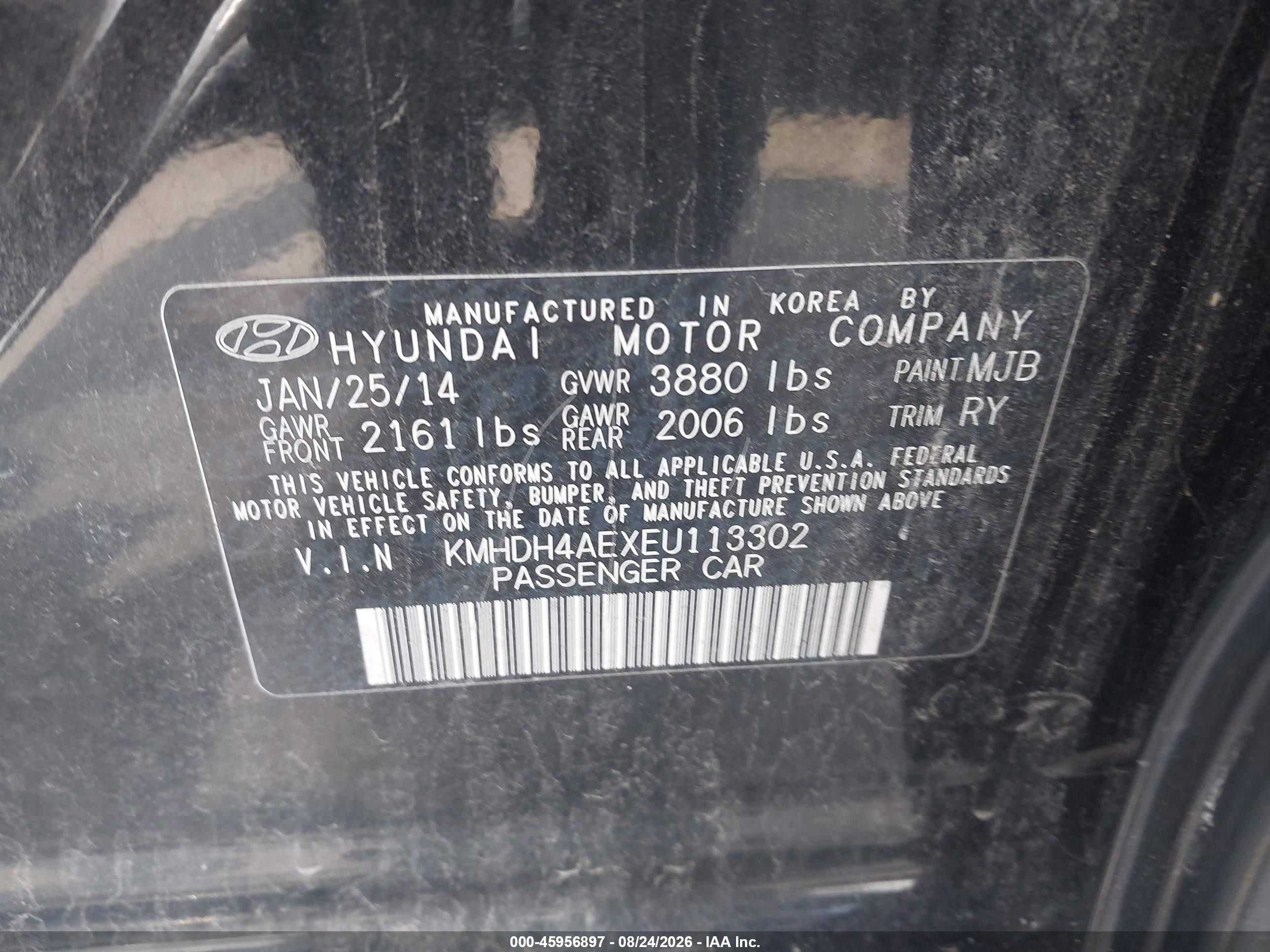 2014 Hyundai Elantra Limited Black vin: KMHDH4AEXEU113302