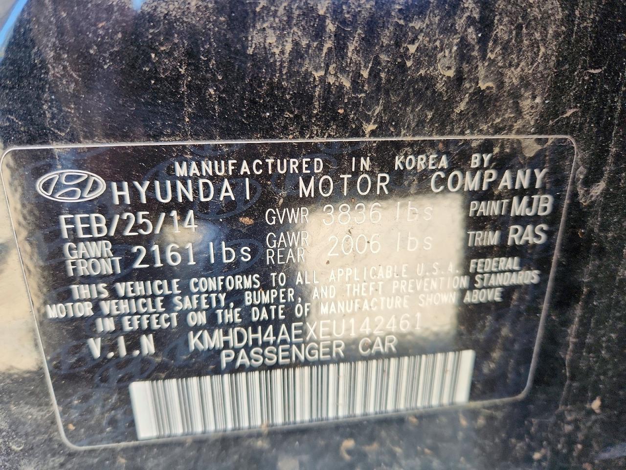 2014 Hyundai Elantra Se Black vin: KMHDH4AEXEU142461