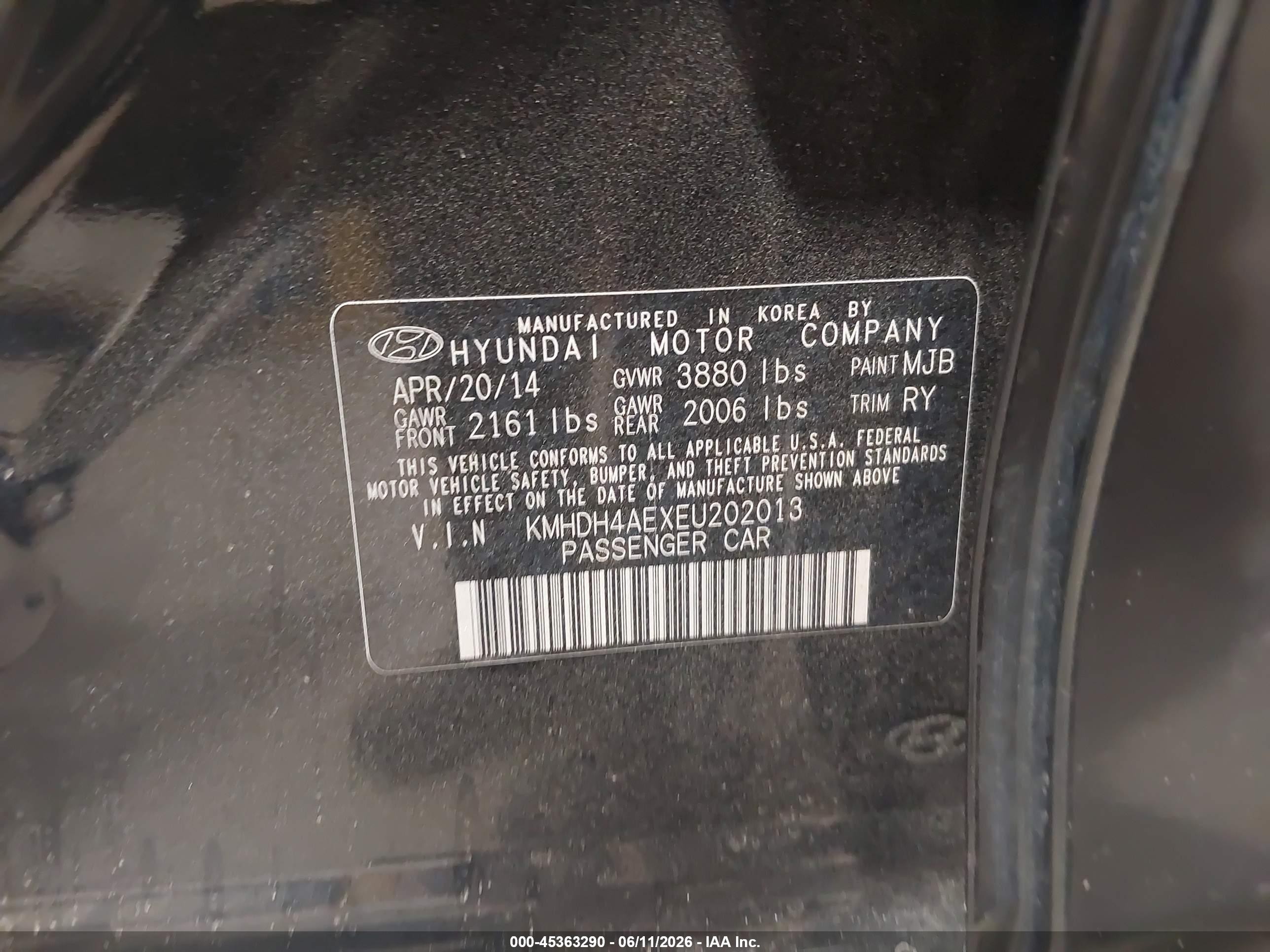 2014 Hyundai Elantra Limited Black vin: KMHDH4AEXEU202013