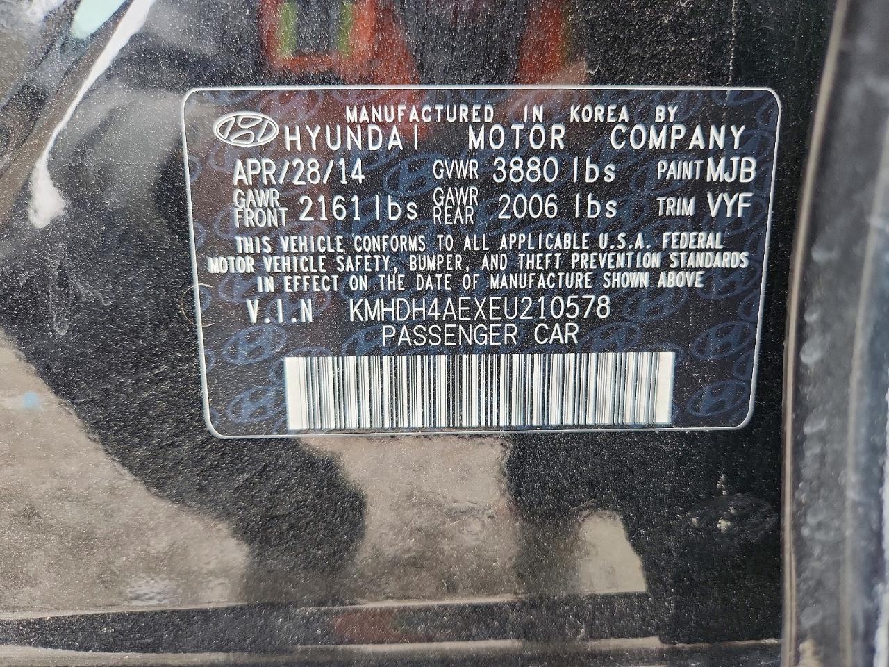 2014 Hyundai Elantra Se Black vin: KMHDH4AEXEU210578