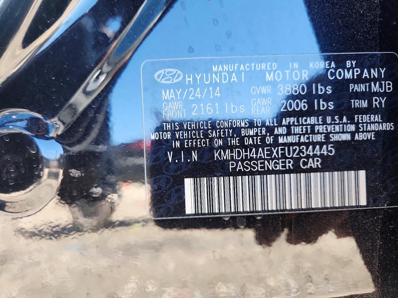 2015 Hyundai Elantra Black vin: KMHDH4AEXFU234445