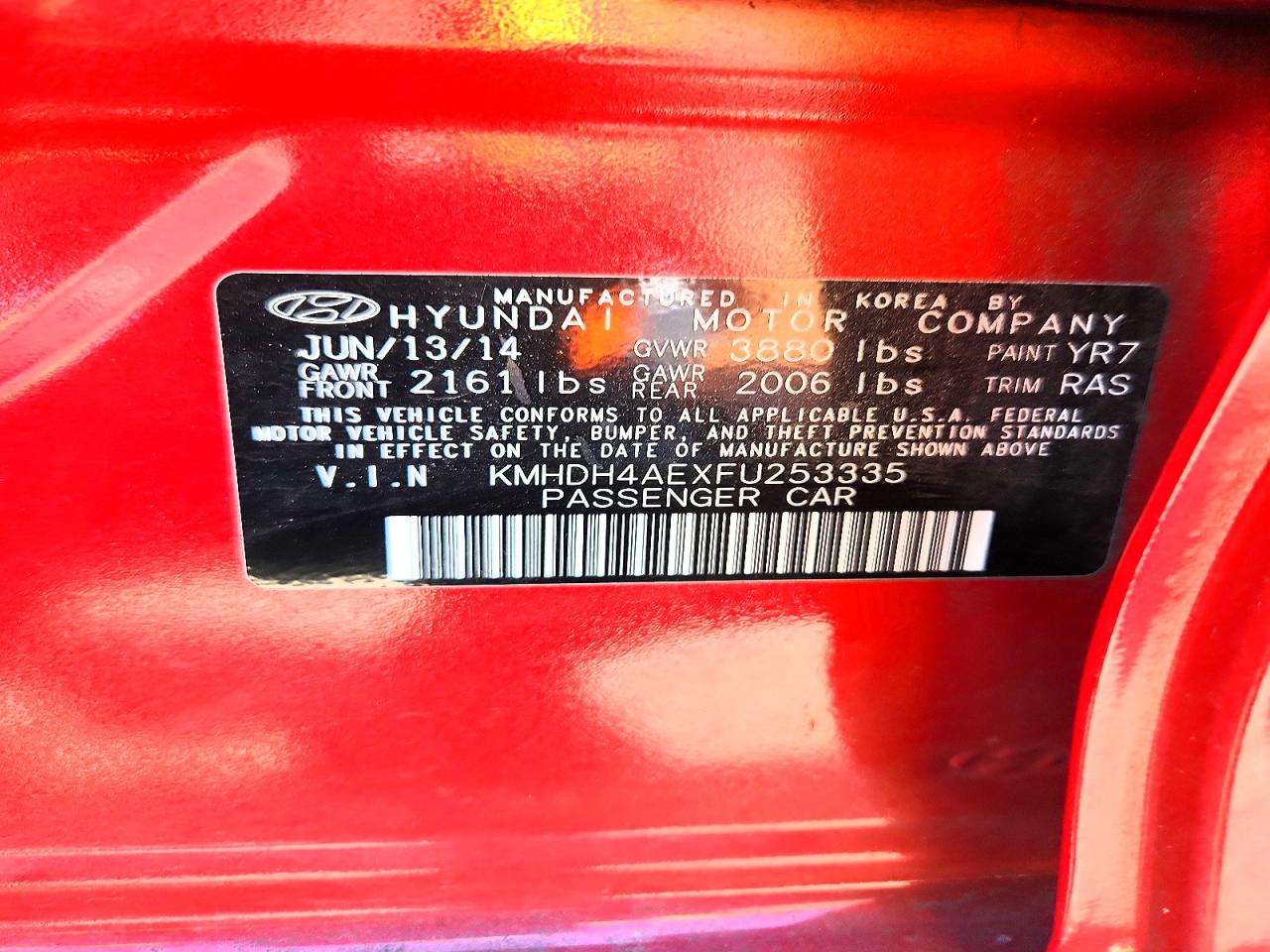 2015 Hyundai Elantra Se Red vin: KMHDH4AEXFU253335