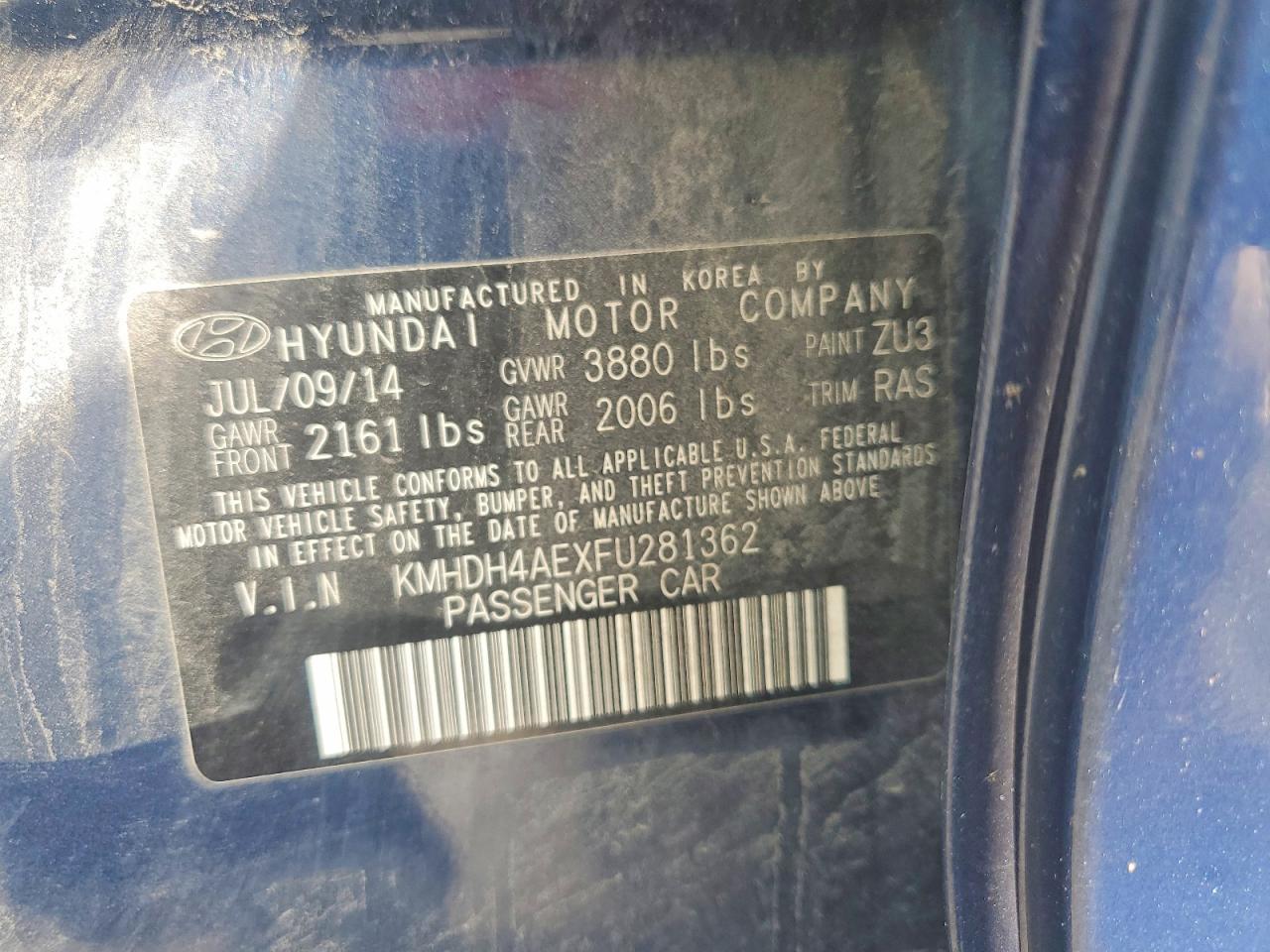 2015 Hyundai Elantra Se Blue vin: KMHDH4AEXFU281362