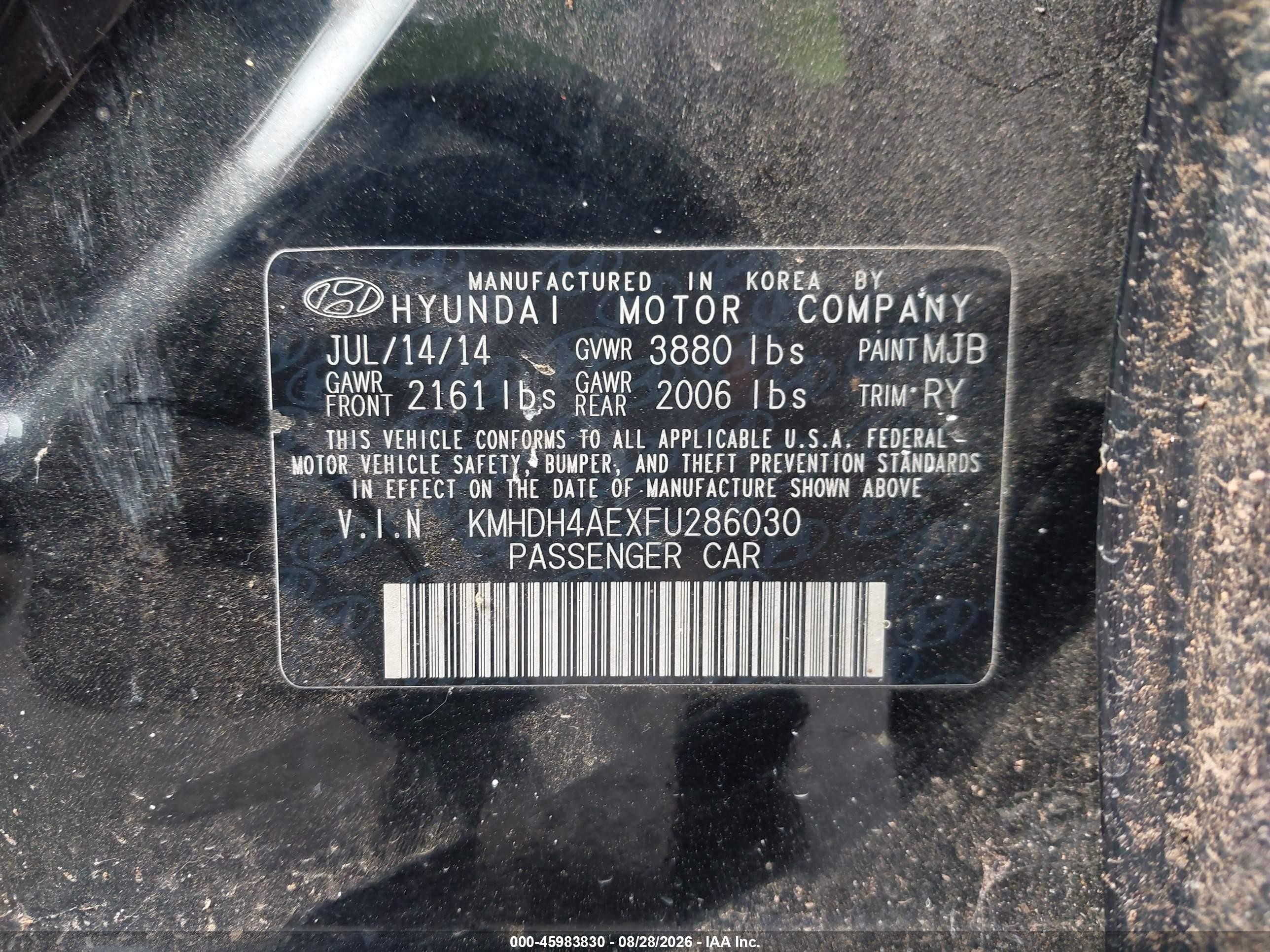 2015 Hyundai Elantra Se Black vin: KMHDH4AEXFU286030