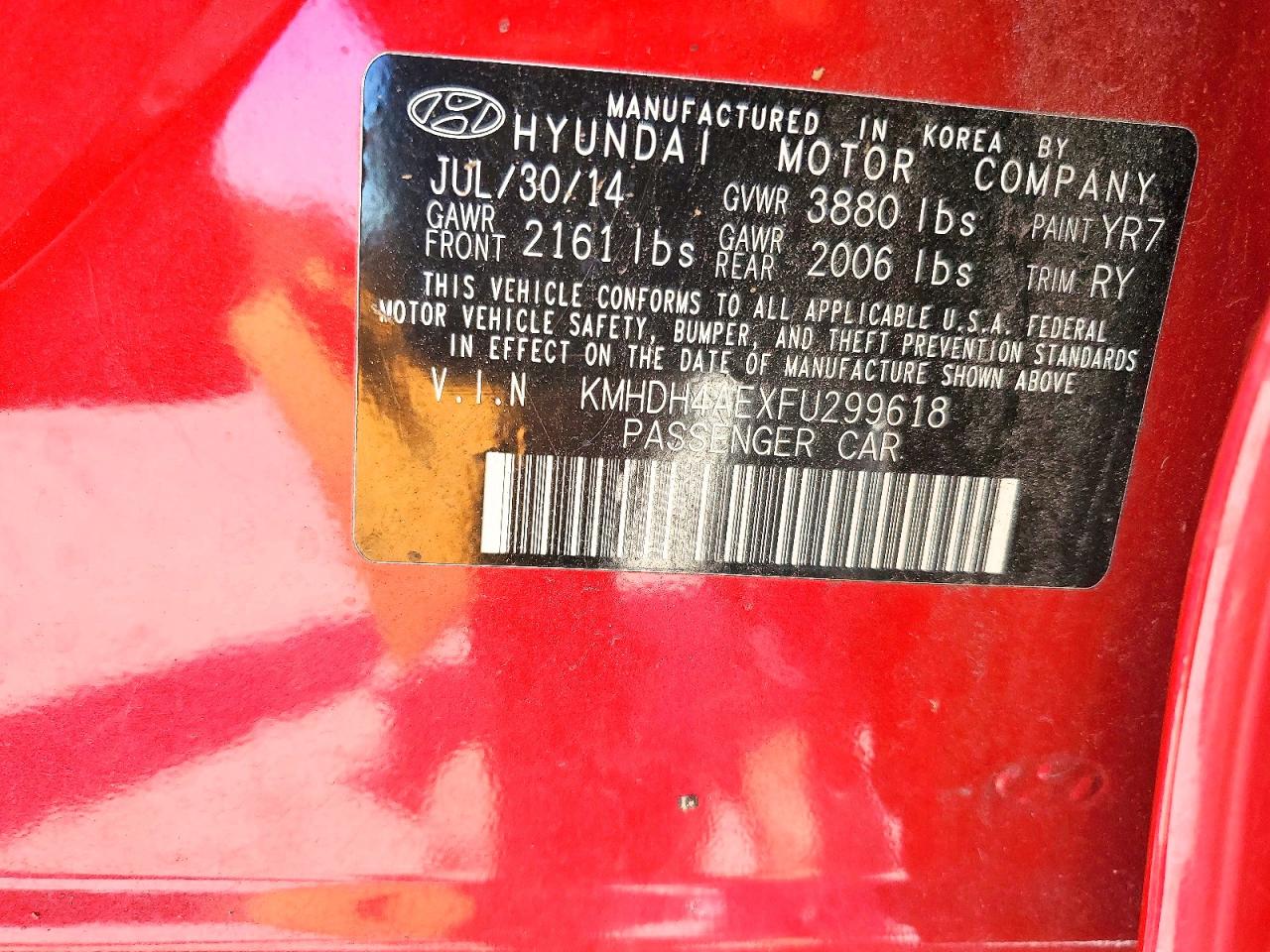 2015 Hyundai Elantra Limited Red vin: KMHDH4AEXFU299618