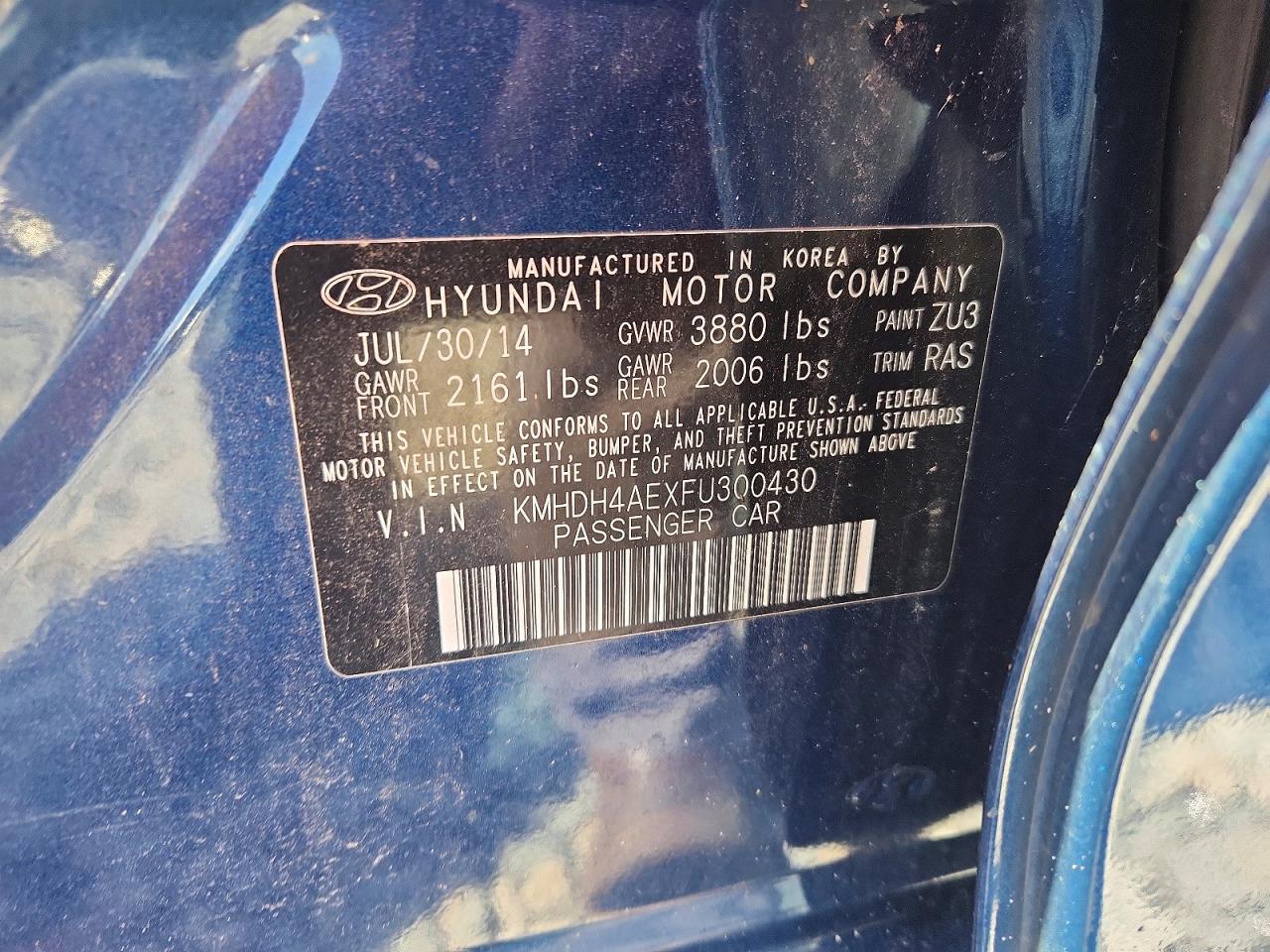 2015 Hyundai Elantra Se Blue vin: KMHDH4AEXFU300430