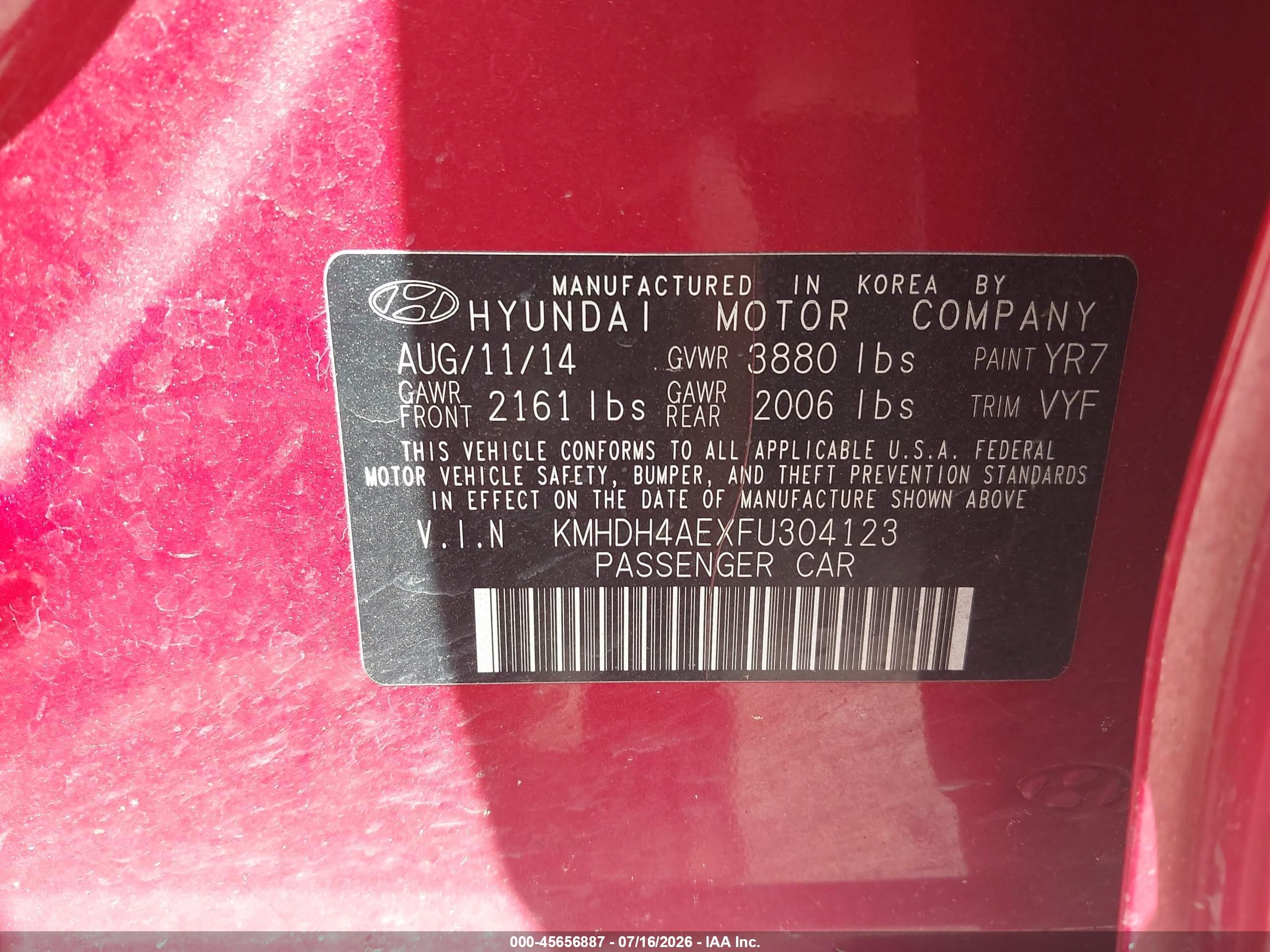 2015 Hyundai Elantra Limited Red vin: KMHDH4AEXFU304123