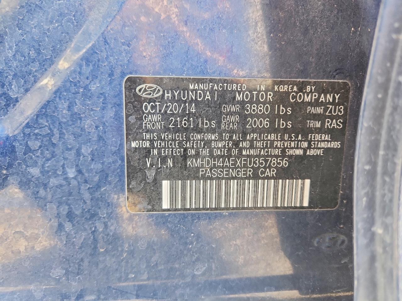 2015 Hyundai Elantra Se Blue vin: KMHDH4AEXFU357856
