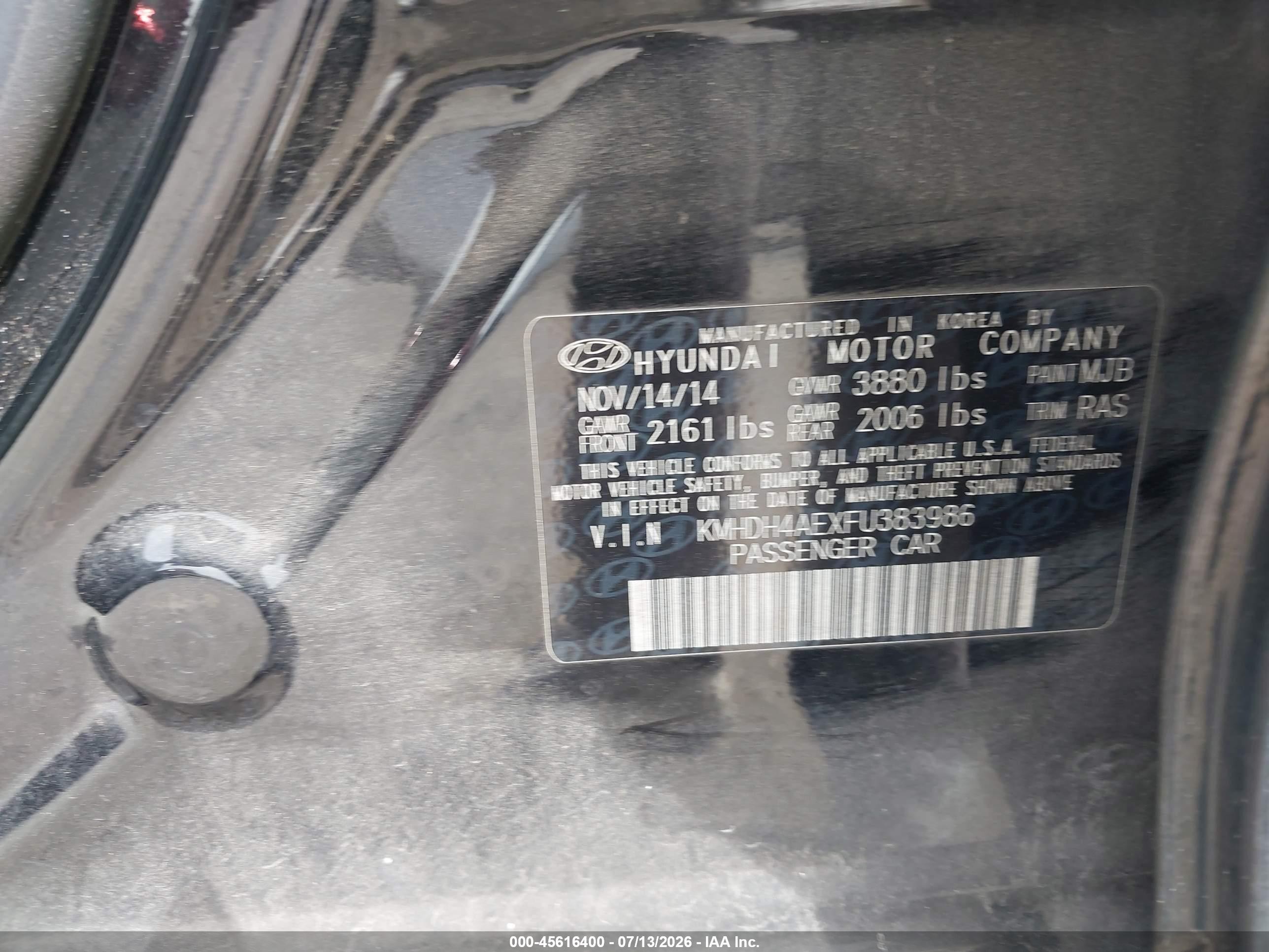2015 Hyundai Elantra Se Black vin: KMHDH4AEXFU383986