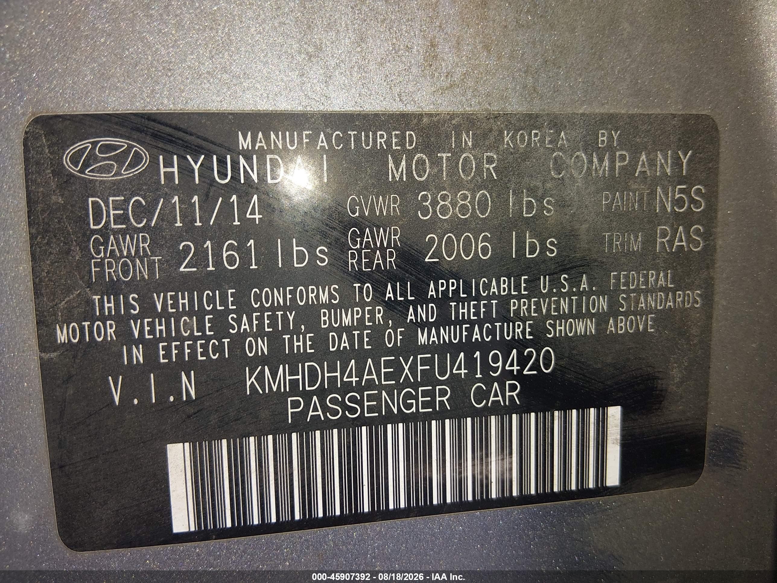 2015 Hyundai Elantra Se Silver vin: KMHDH4AEXFU419420