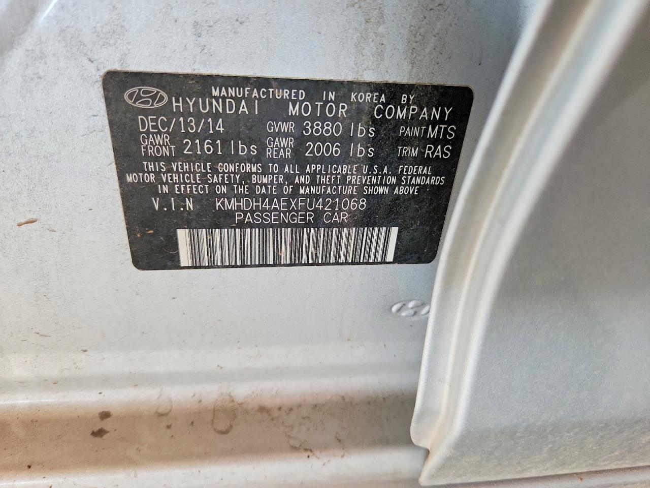2015 Hyundai Elantra Se Silver vin: KMHDH4AEXFU421068