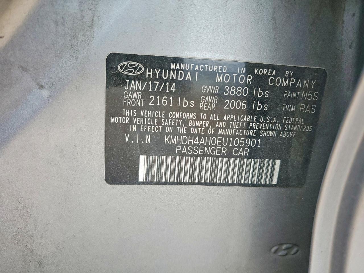2014 Hyundai Elantra Sport Charcoal vin: KMHDH4AH0EU105901