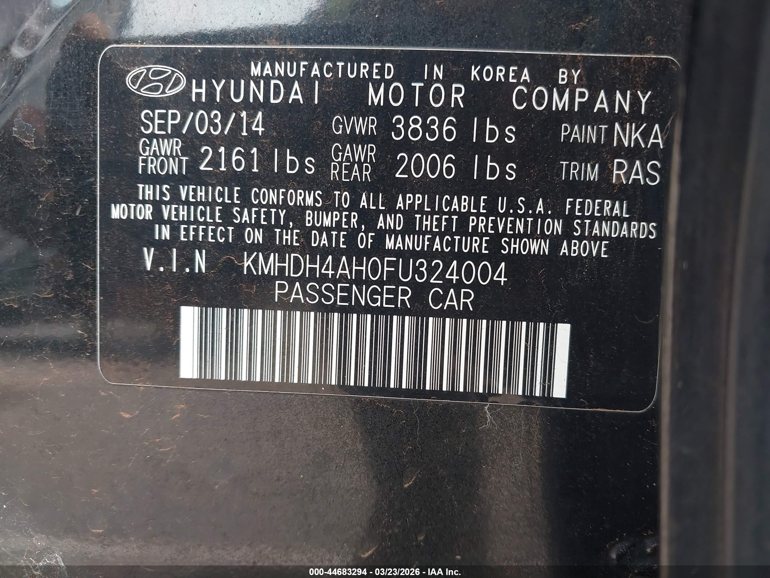 2015 Hyundai Elantra Sport Черный vin: KMHDH4AH0FU324004