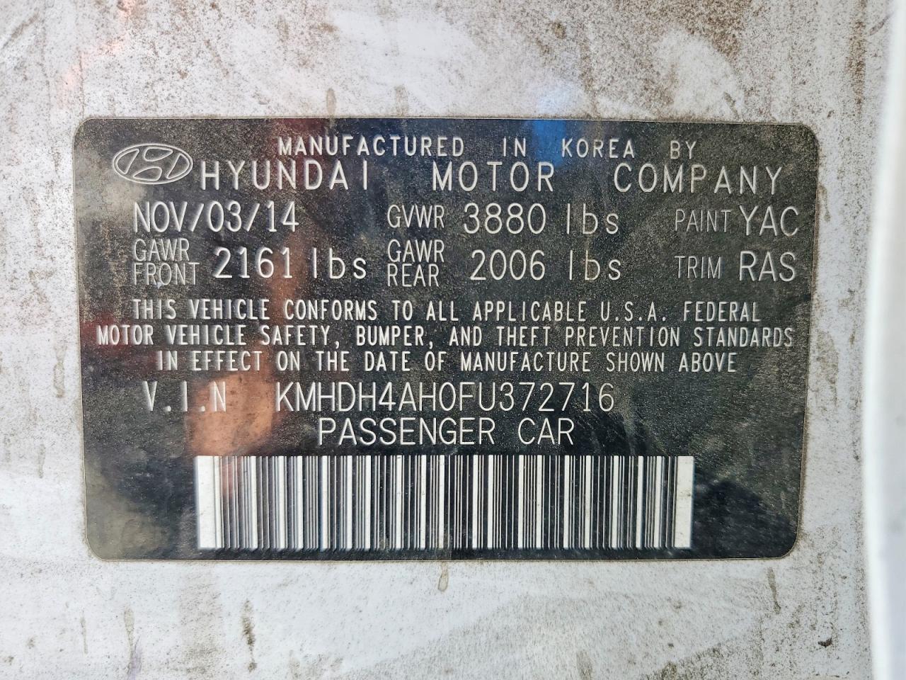 2015 Hyundai Elantra Sport White vin: KMHDH4AH0FU372716