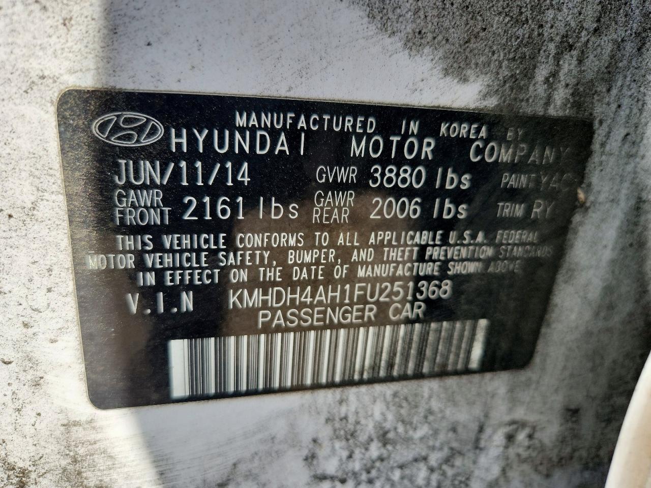 2015 Hyundai Elantra Sport White vin: KMHDH4AH1FU251368