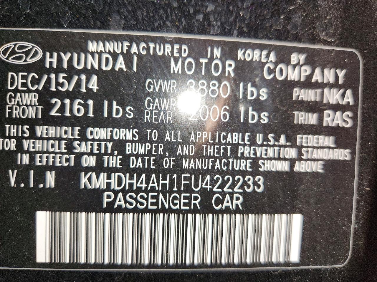 2015 Hyundai Elantra Sport Black vin: KMHDH4AH1FU422233