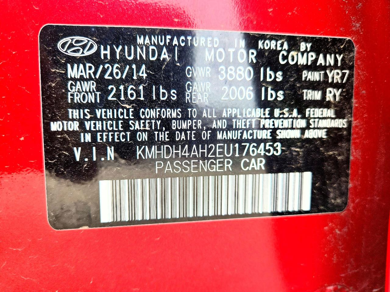 2014 Hyundai Elantra Sport Red vin: KMHDH4AH2EU176453