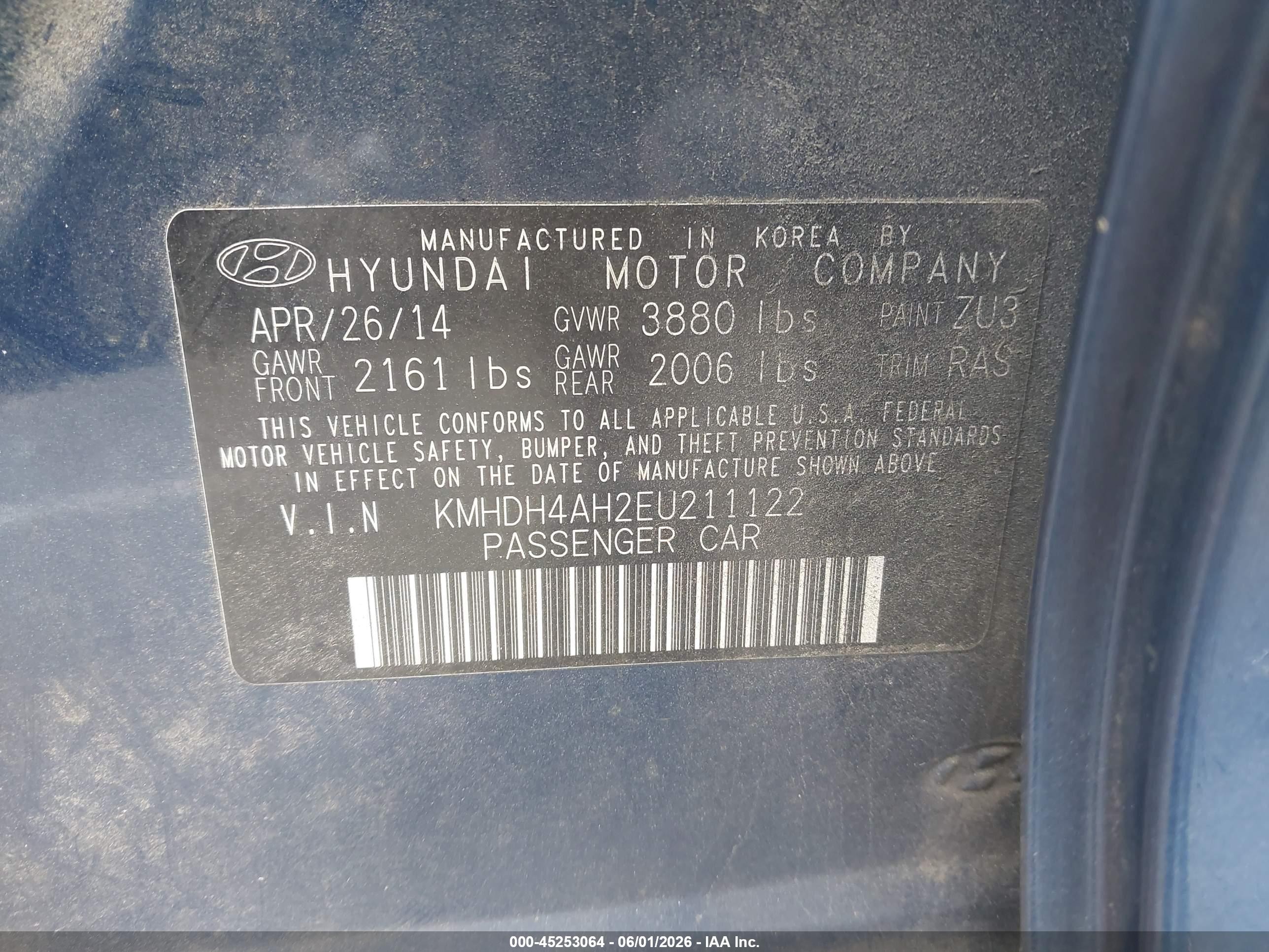 2014 Hyundai Elantra Sport Синий vin: KMHDH4AH2EU211122