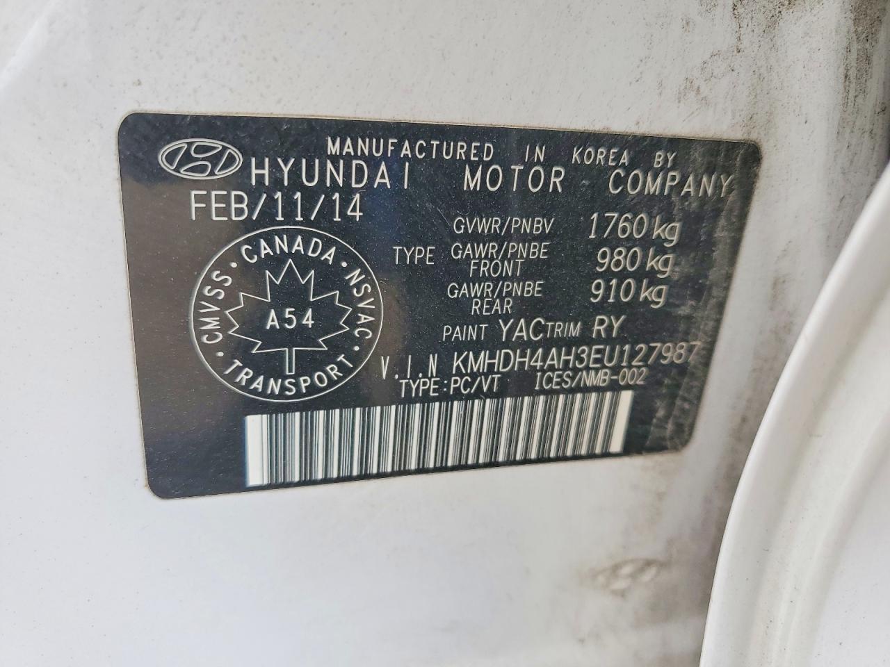 2014 Hyundai Elantra Sport White vin: KMHDH4AH3EU127987