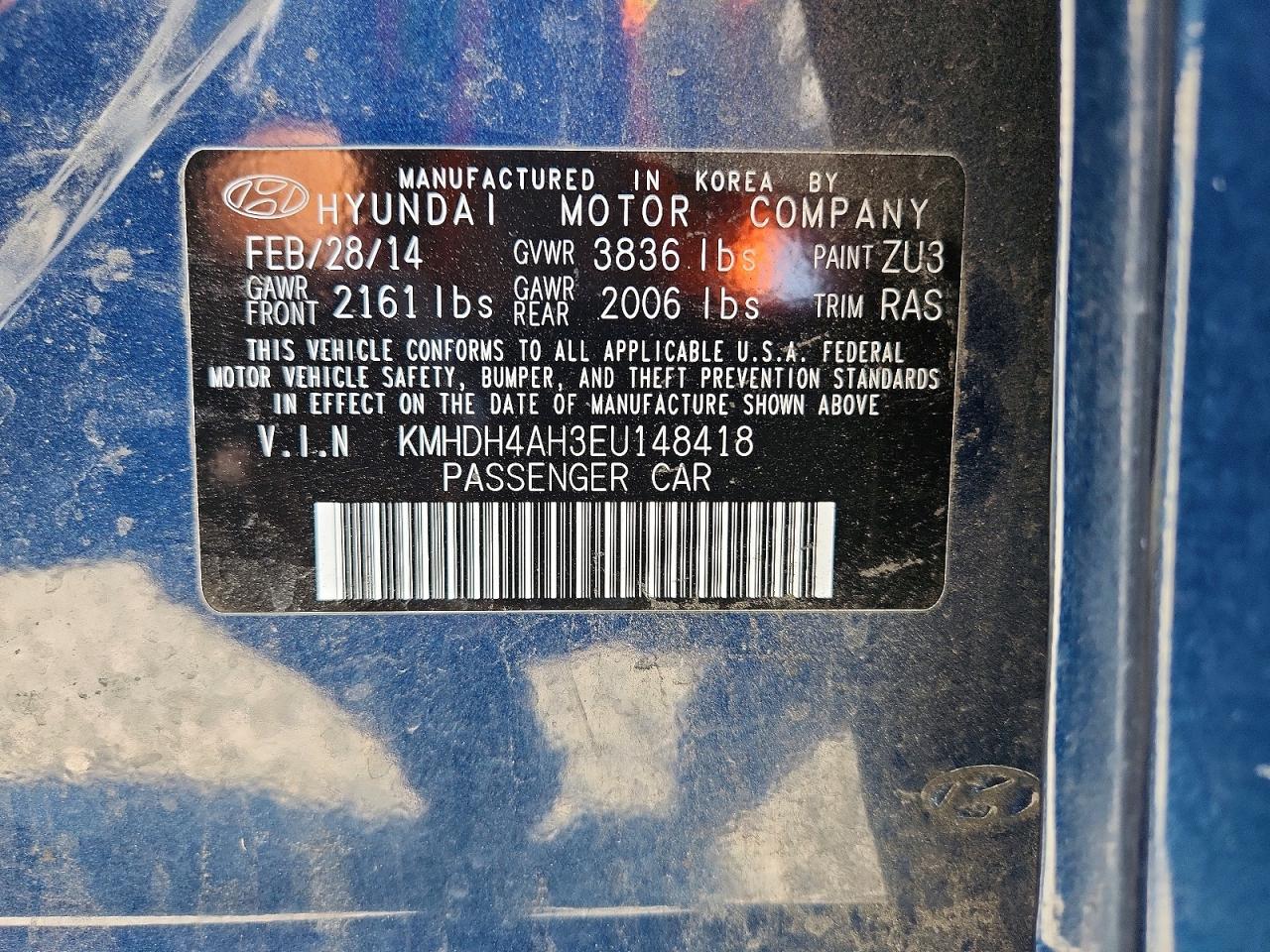 2014 Hyundai Elantra Sport Blue vin: KMHDH4AH3EU148418