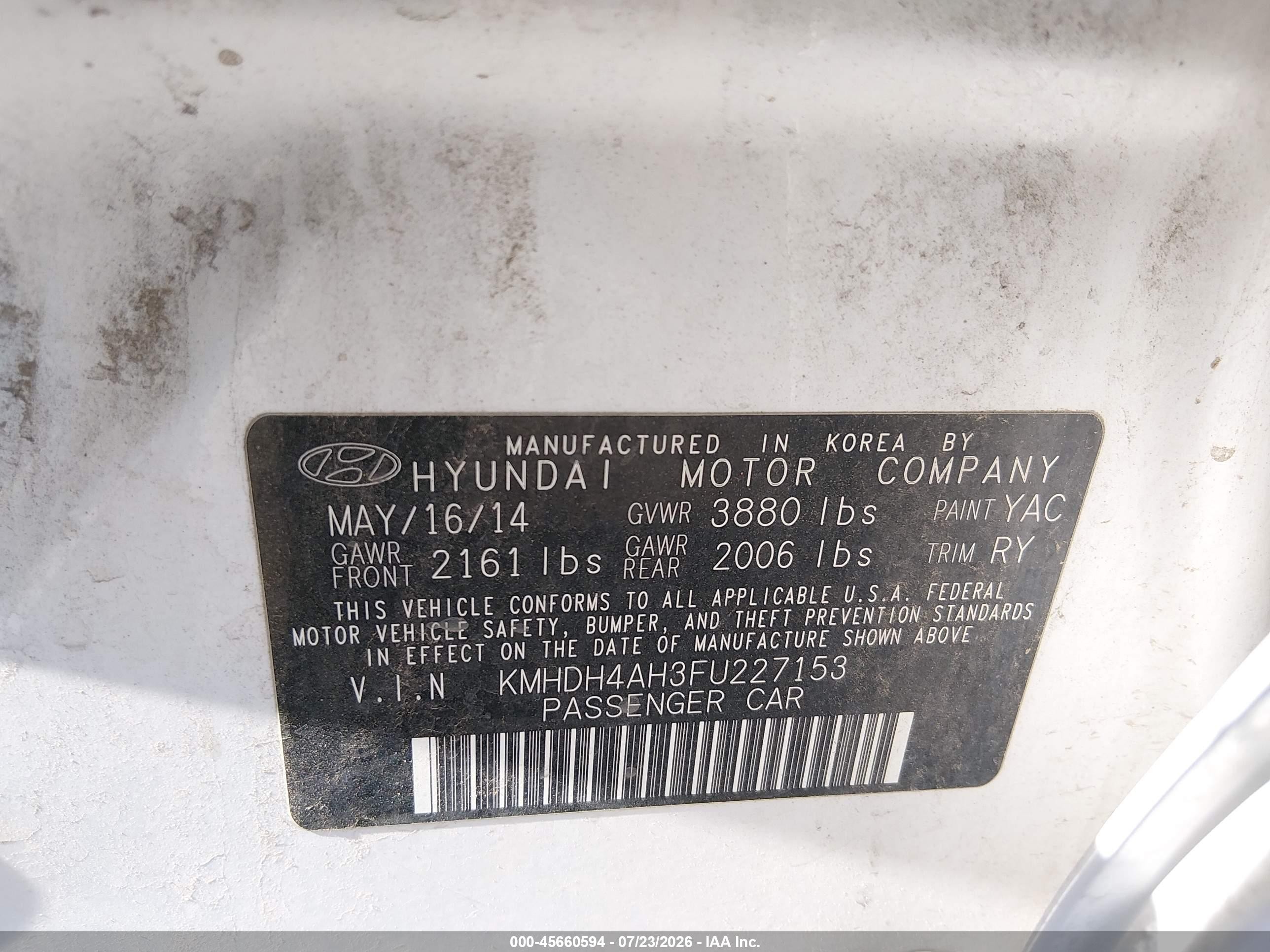 2015 Hyundai Elantra Sport White vin: KMHDH4AH3FU227153