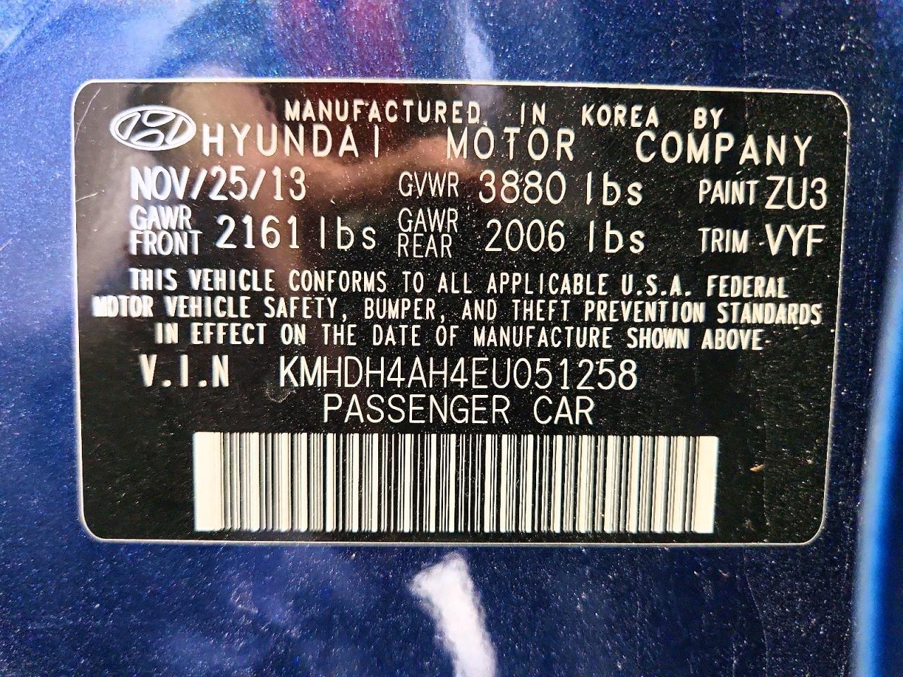 2014 Hyundai Elantra Sport Синий vin: KMHDH4AH4EU051258