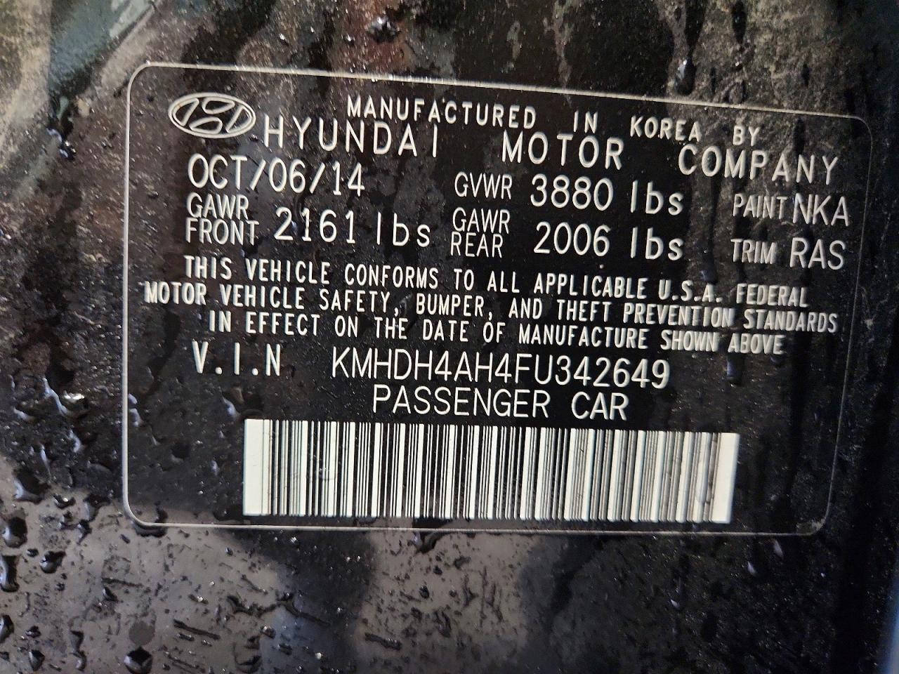 2015 Hyundai Elantra Sport Black vin: KMHDH4AH4FU342649